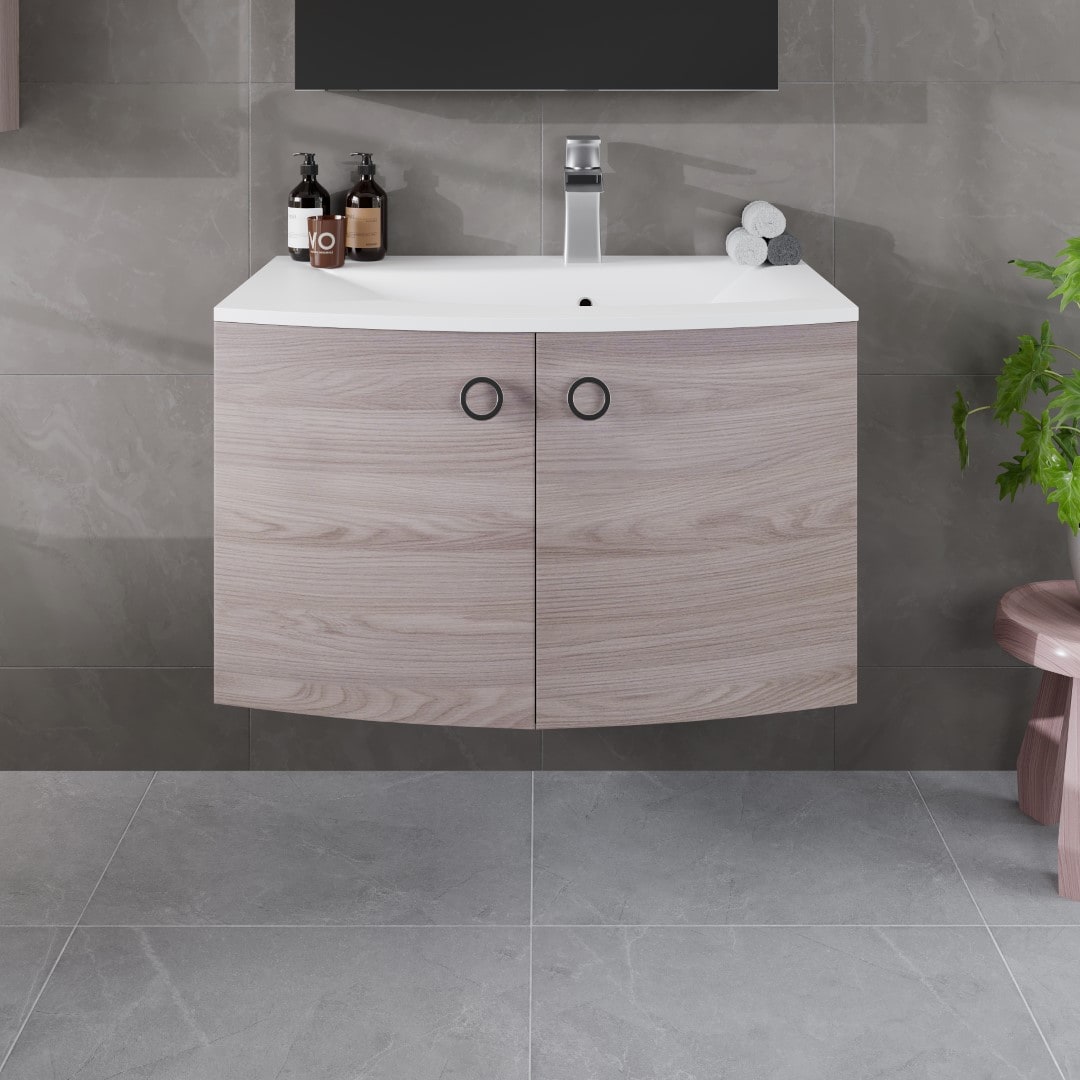 Eviva EVVN39-28GR Romina 28-in Gray Oak Single Sink Floating Bathroom Vanity with White Acrylic Top
