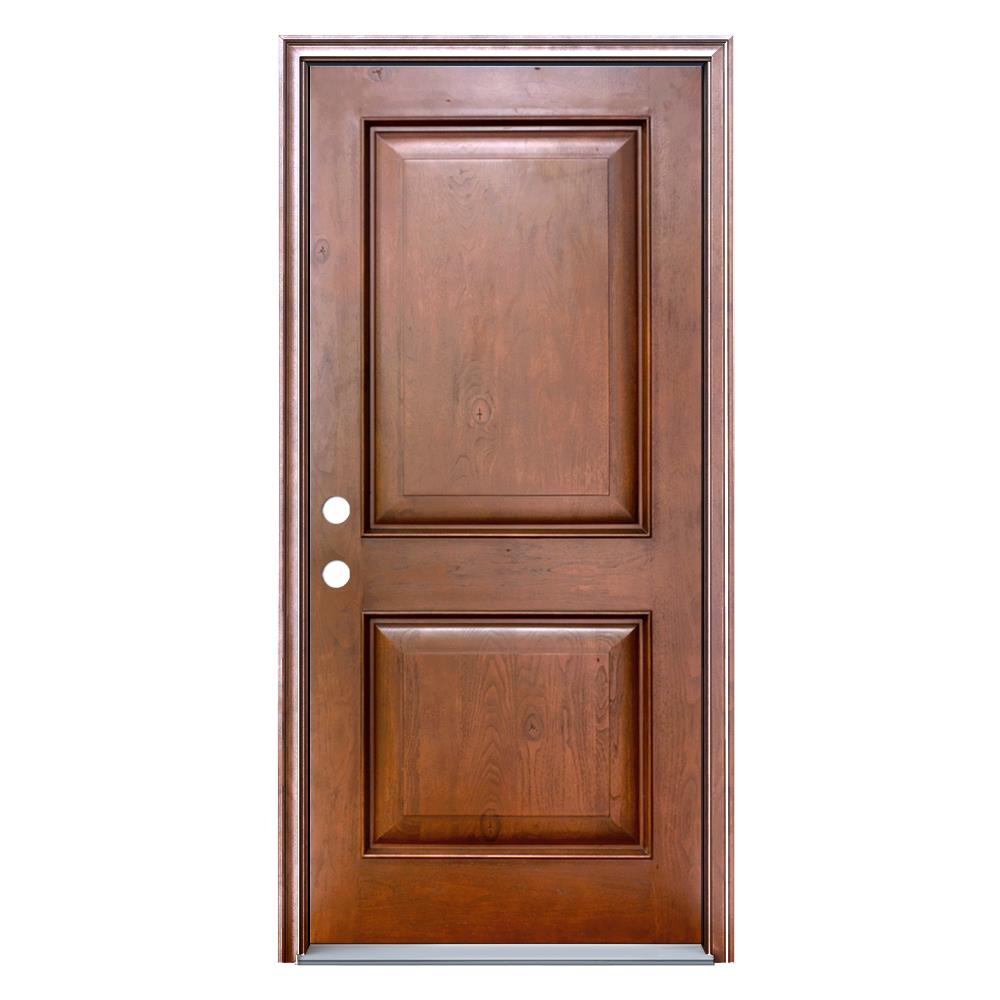 JELD-WEN LOWOLJW232600010 36-in x 80-in x 4-9/16-in Fiberglass No glass Right-hand inswing Chappo Stained Prehung Front Door with Brickmould Insulating core