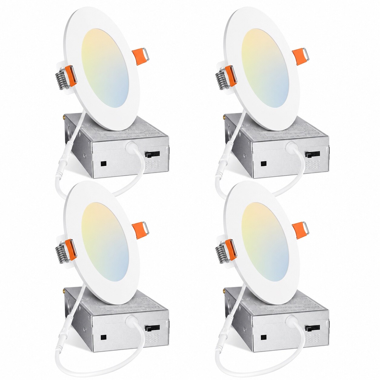 Aoibox  4 in 5CCT Ultra Thin LED Recessed Ceiling Light with Junction Box 800 lm Dimmable IC Rated Canless Downlight