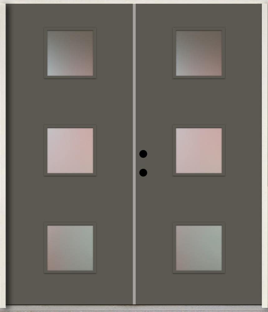 RELIABILT LO1066579 Spotlights 72-in x 80-in x Fiberglass 1/4 lite Right-hand inswing Thunder Gray Paint Painted Prehung Double Front Door Insulating core