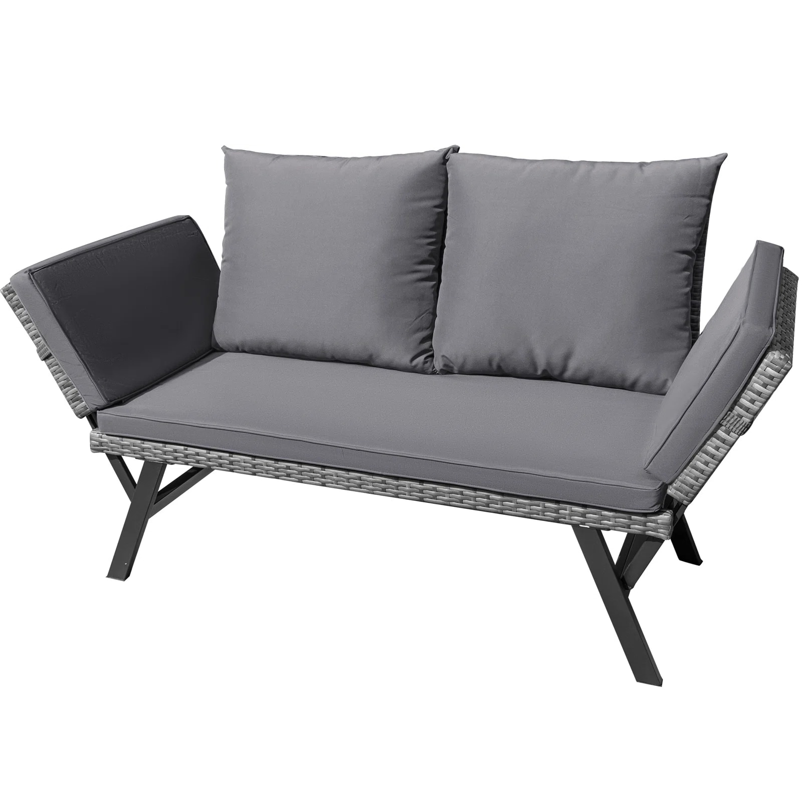 Vineego LS-LCRF22-0102-43 0102 70-Inches W x 32-Inches H Gray Wicker Steel Love seat Bench