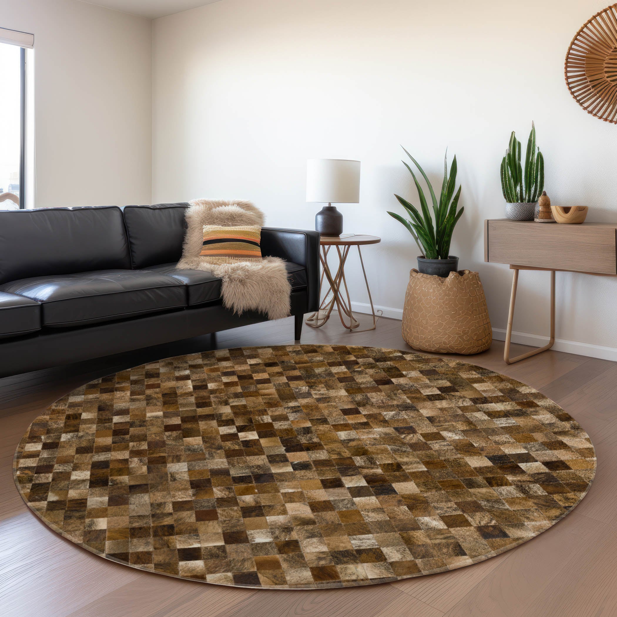 Addison Rugs AMF98BR8RO Mayfield AMF98BR 8 x 8 (ft) Loomed Polyester Brown Round Indoor Abstract Machine washable Area rug