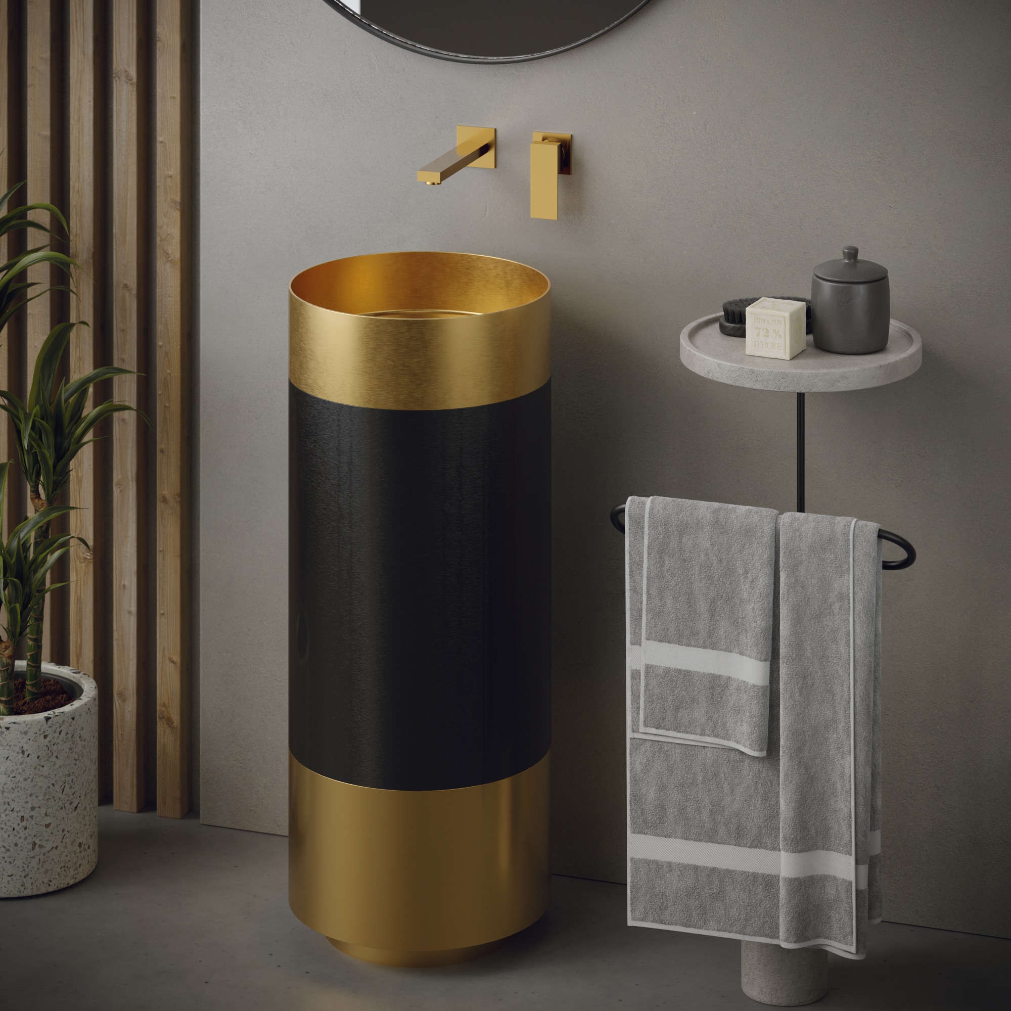 Karran CCP300G Stainless steel Traditional Gold / Gunmetal Grey Pedestal Sink Combo , with Drain ( 15-in x 15-in x 32.75-in )