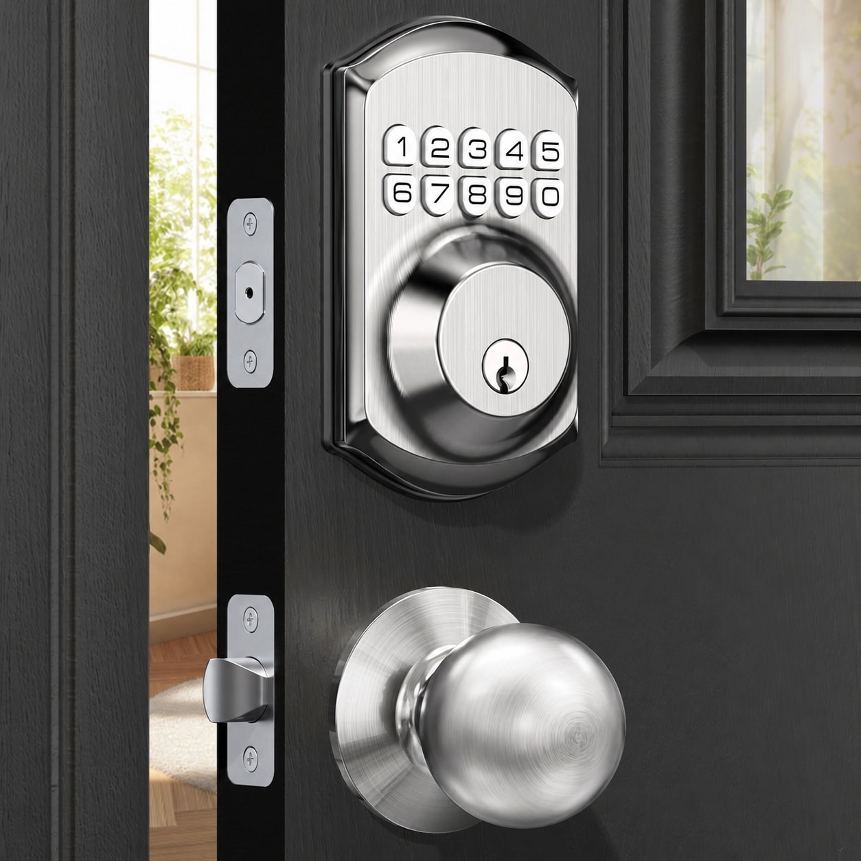 Oyezvary  Keyless Entry Door Lock with Handle Electronic Keypad Deadbolt with Two Knobs High Security Front Door Handle Set for Home and Rental