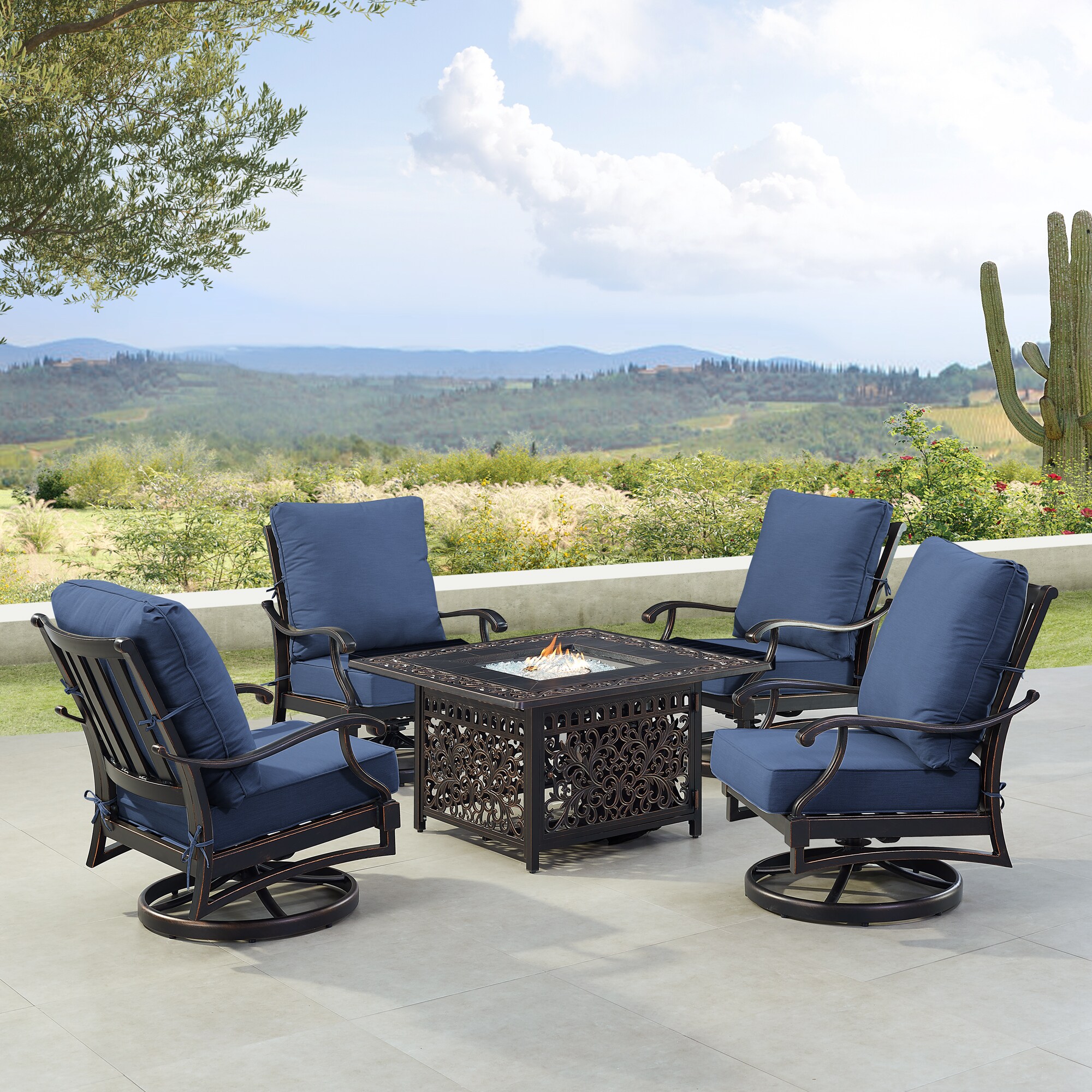 Oakland Living SHAO4CHMAYANBLCUA 14-Piece Patio Conversation Set with Blue Cushions