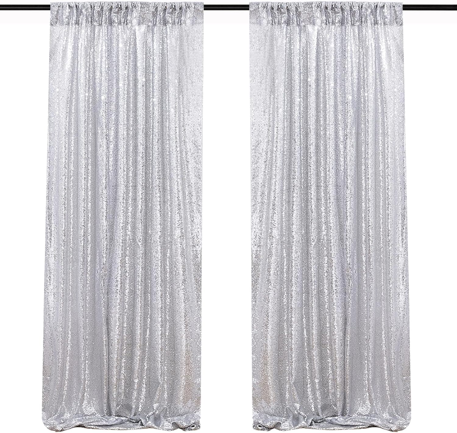 B-Cool -  Silver Sequin Backdrop Curtains 2 Panels 2ftx8ft Birthday Sequin Curtain for Background...