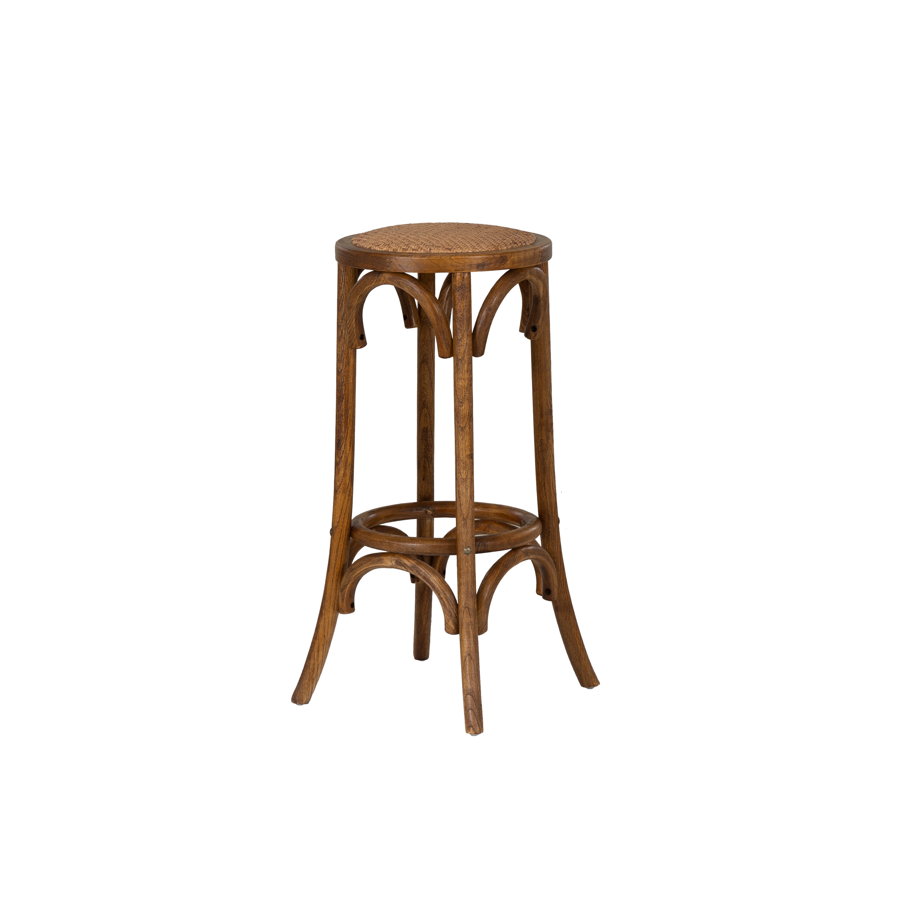 Linon BS223WAL01U Rae Walnut Backless Bar Stool Walnut 30.0-in H Bar height Round seat Upholstered Wood Bar Stool