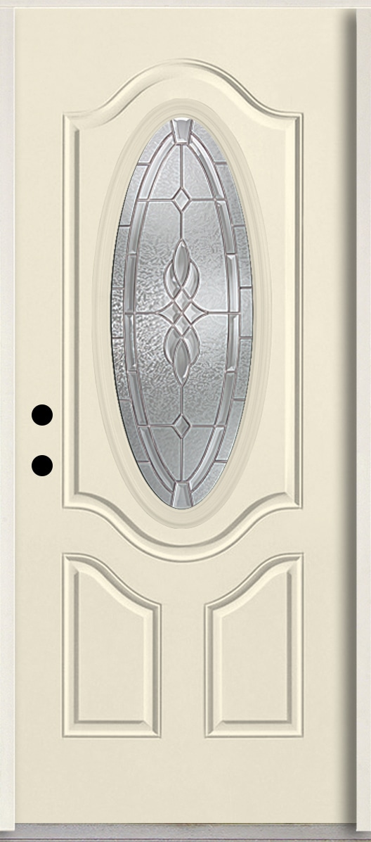 RELIABILT LO963897 Hampton 36-in x 80-in x 4-5/8-in Fiberglass Oval lite Right-hand inswing Bisque Paint Painted Prehung Front Door Insulating core