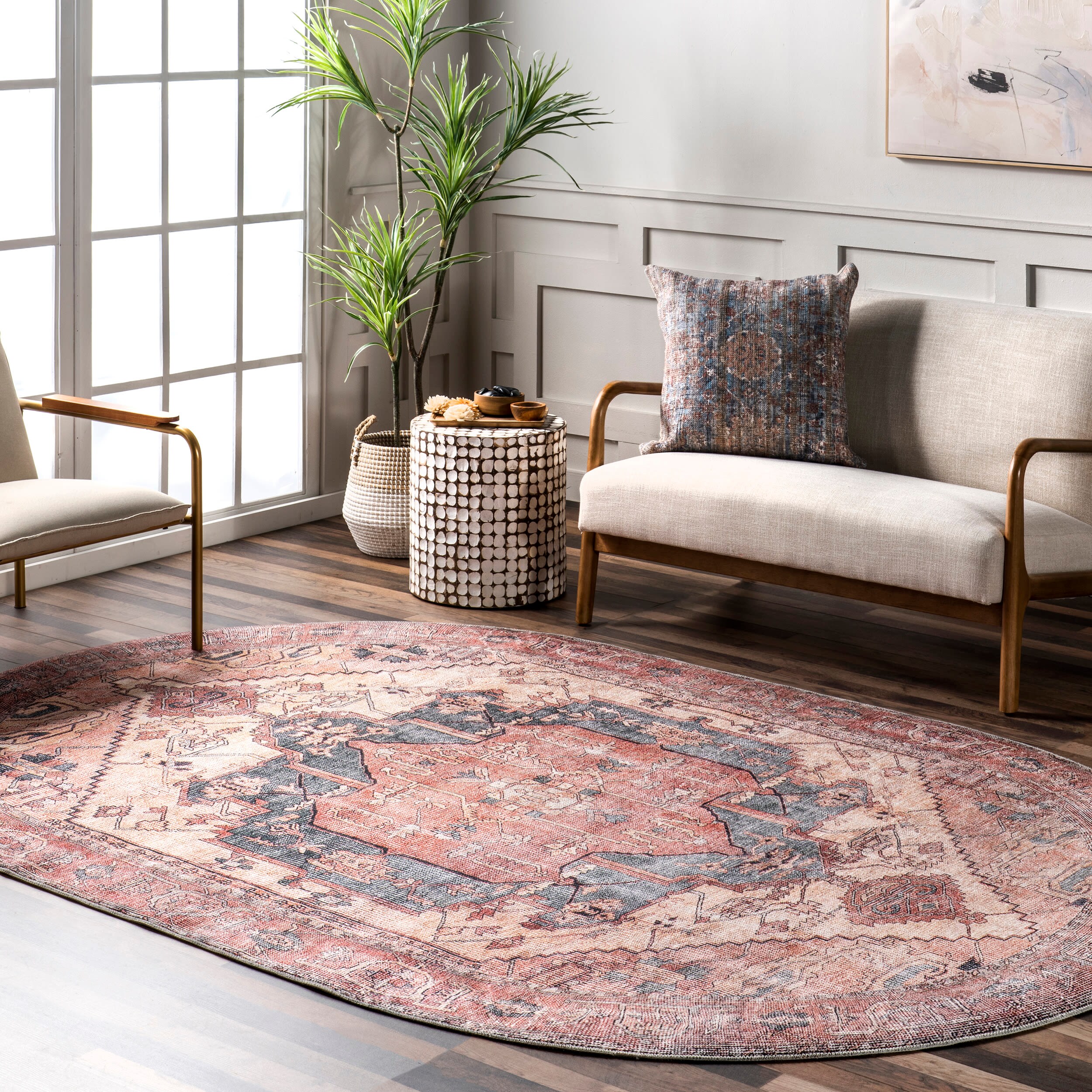 nuLOOM BIMR01A-O406 Leslie 4 X 6 (ft) Peach Oval Indoor Medallion Area Rug
