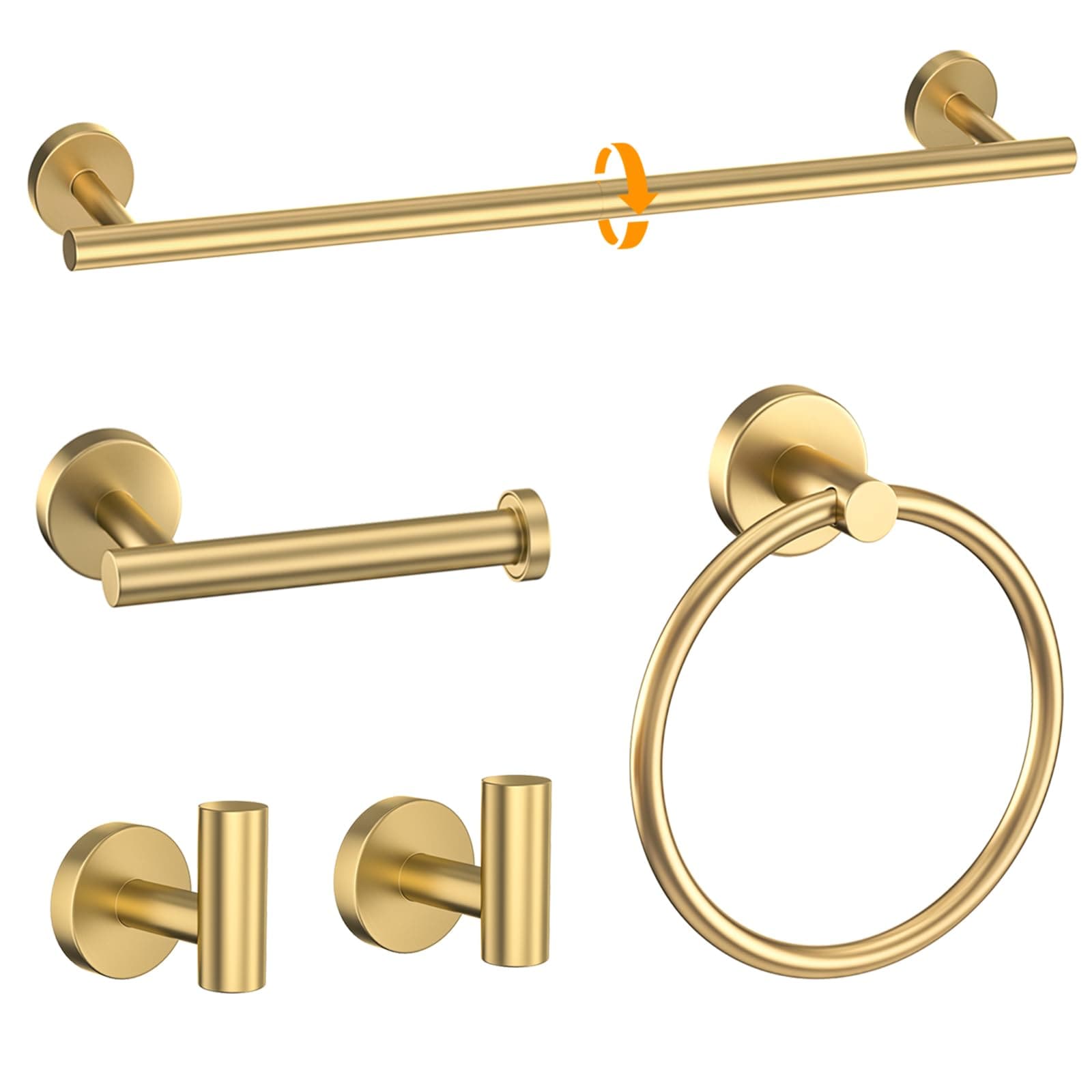 TNSO - Brushed Gold Stainless Steel Bathroom Hardware Set 5 Piece Wall Mounted Multi Functional S...