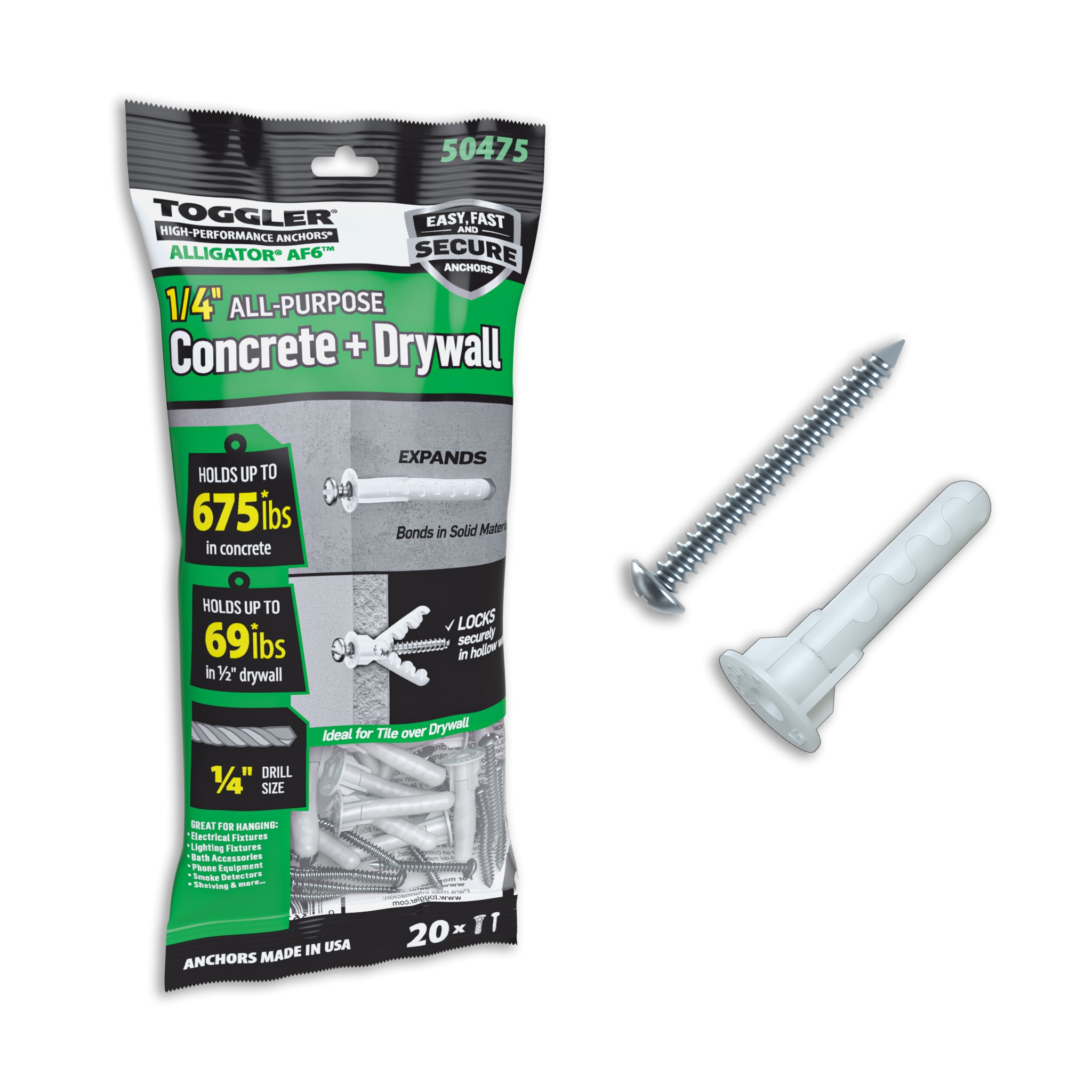 TOGGLER 675-lb 1/4-in x 1-1/4-in Multi-Purpose Anchors with Screws Included 20 -Pack #50475
