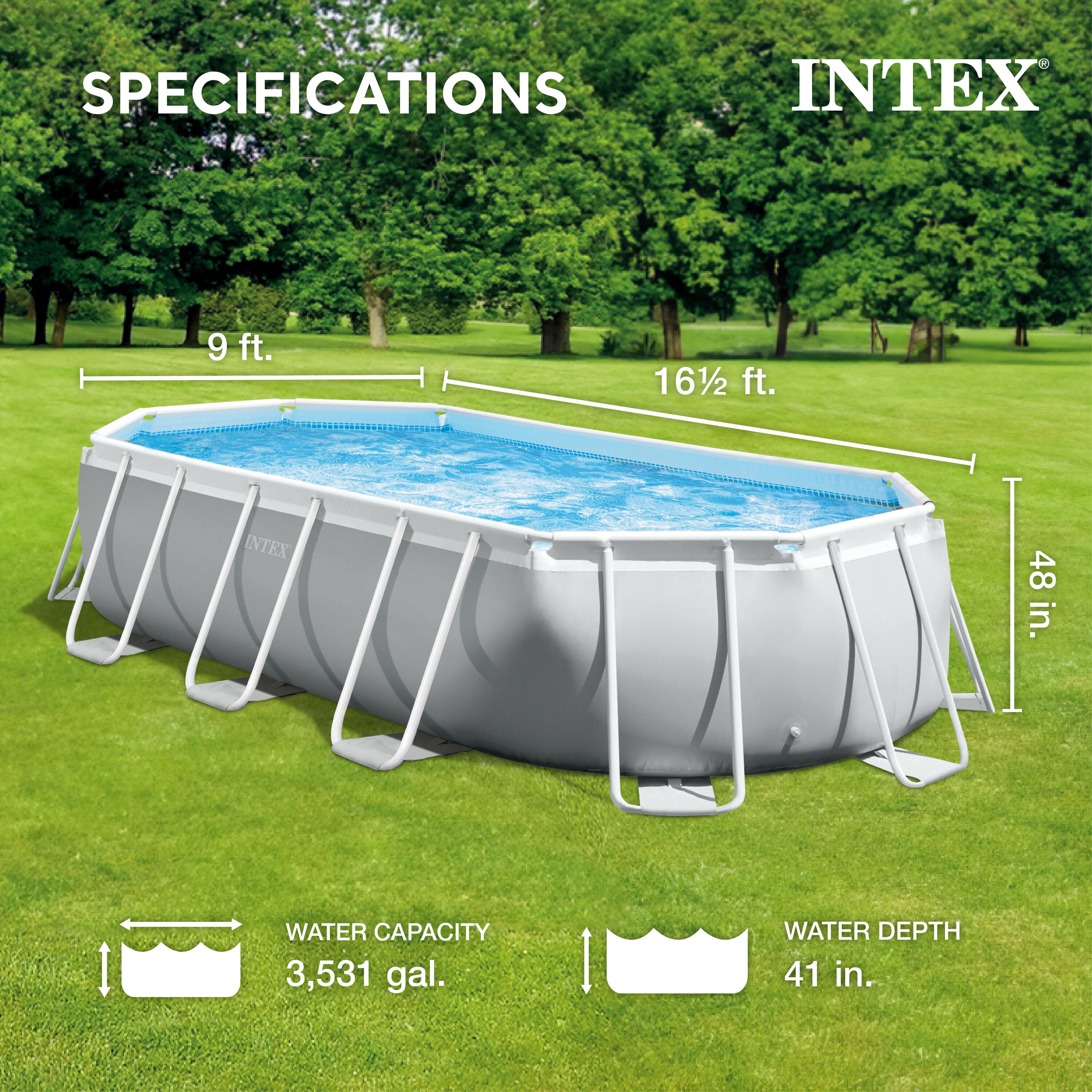 Intex 16.5-ft x 9-ft x 48-in Metal Frame Oval Above-Ground Pool with ...