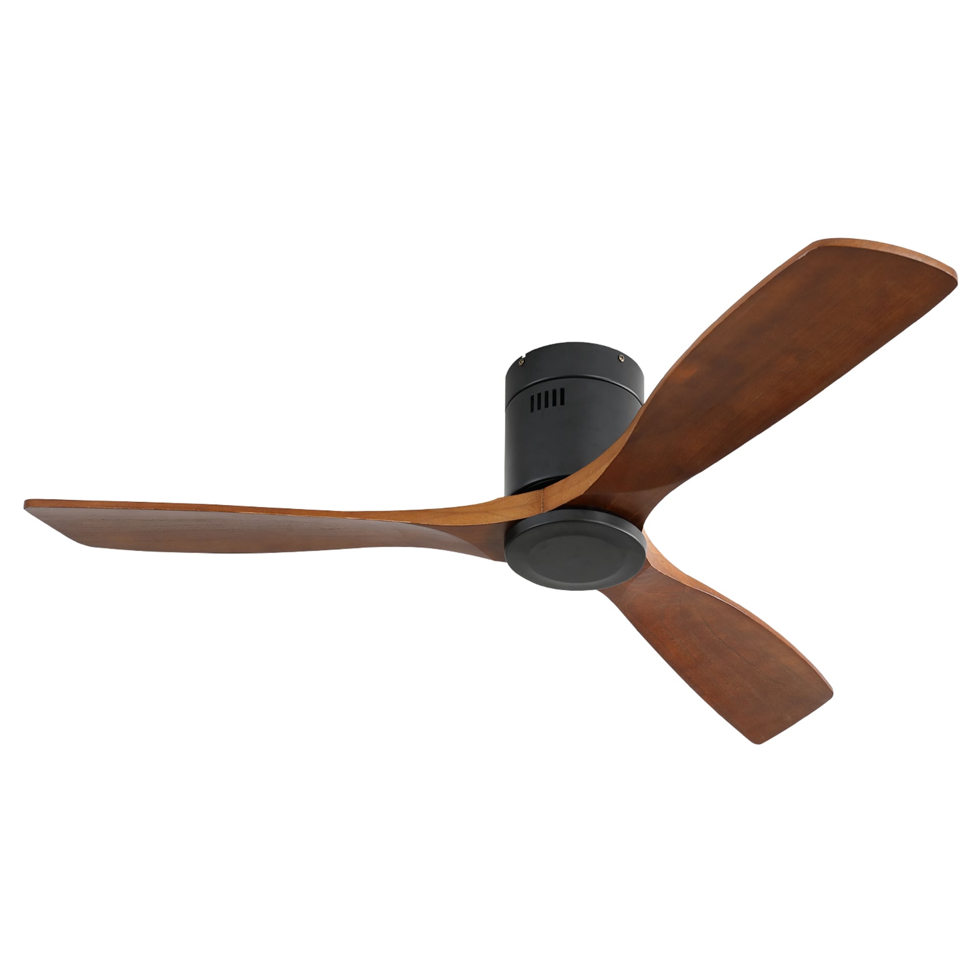 Bybafun YA3200007 52-in Flush Mount Black + Brown with Wood Blades Ceiling Fan and Remote ( 3 -Blade )