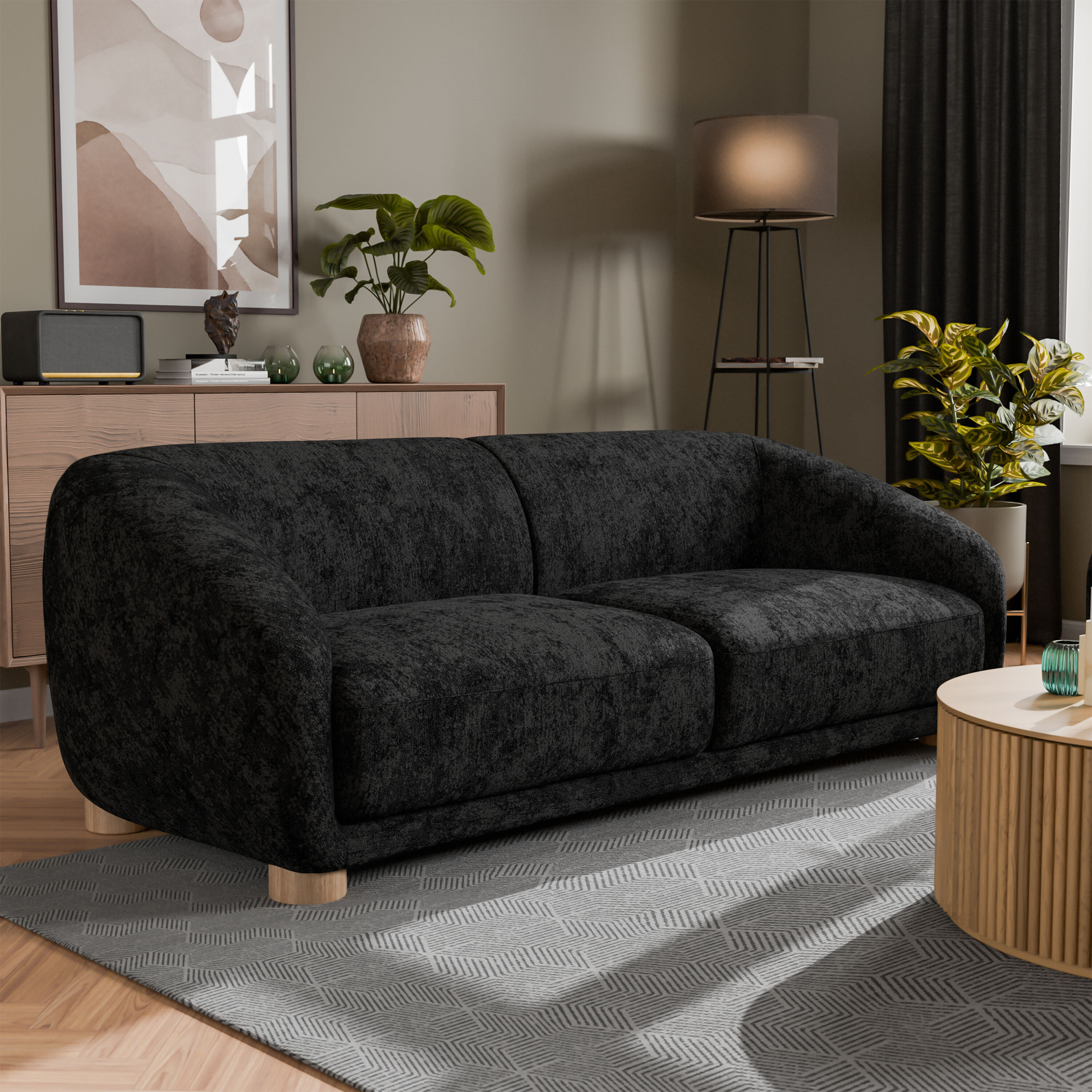 Furniture of America IDF-61006BK-SF Waxley 87.5-in Modern Black Chenille 3 -seater Sofa