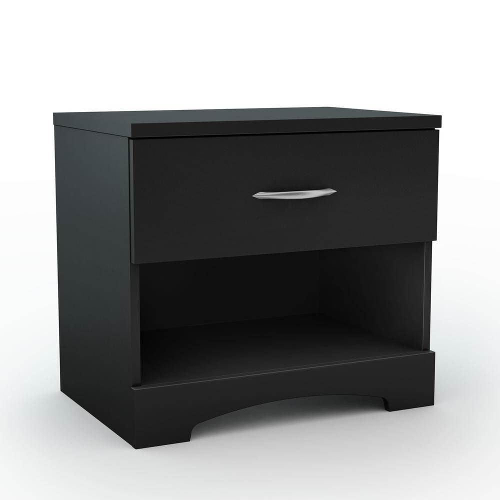 Slickblue Modern MDF Nightstand for Bedroom or Living Room with Drawer and Open Shelf Storage- Black / White