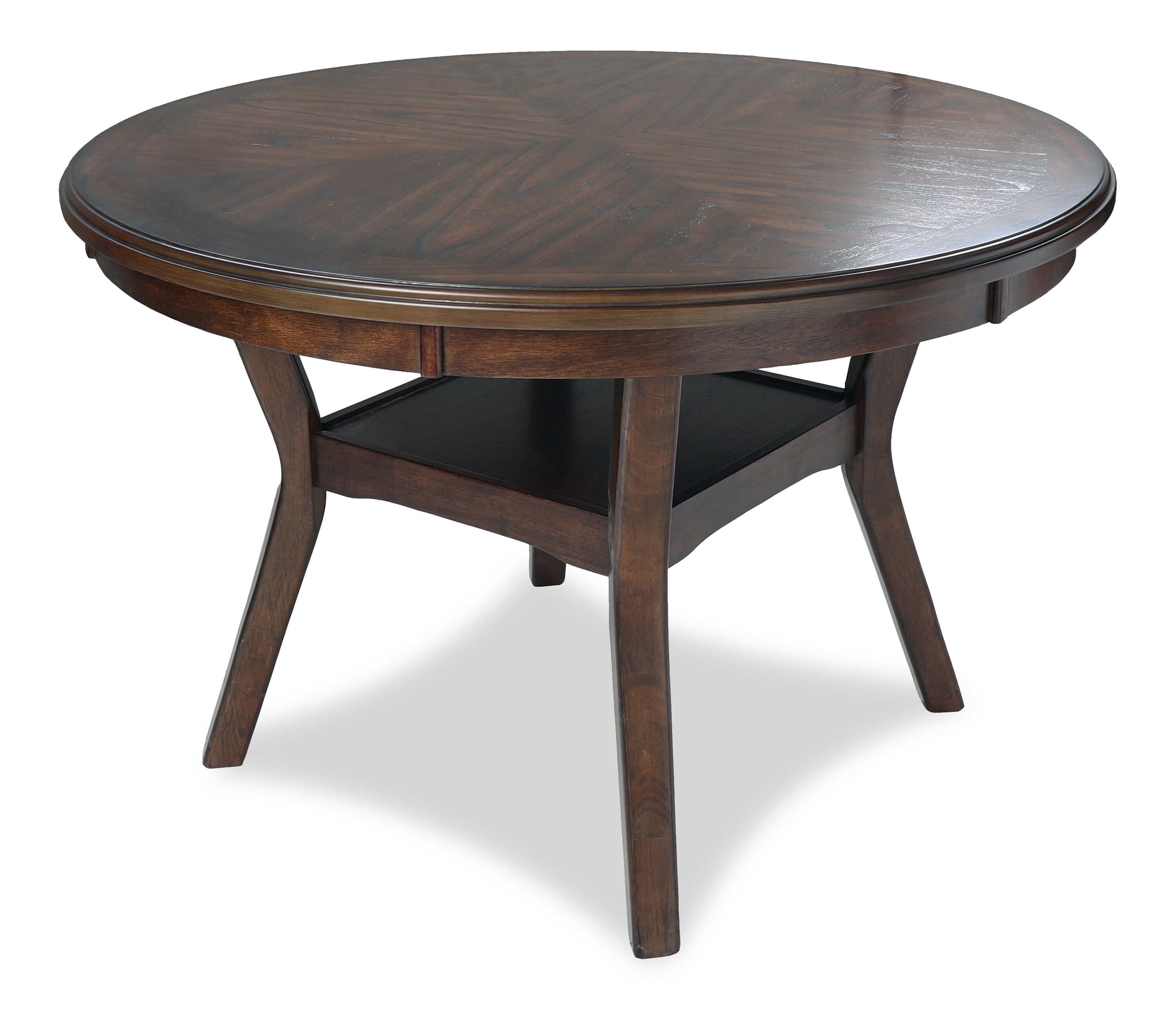 Cherry Brown Round Wood Dining Set with 4 Chairs