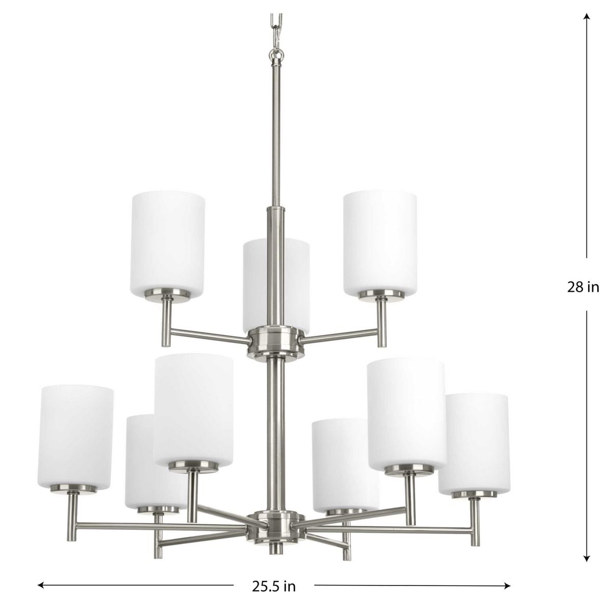Brushed Nickel Two-Tier Chandelier with White Glass Shades
