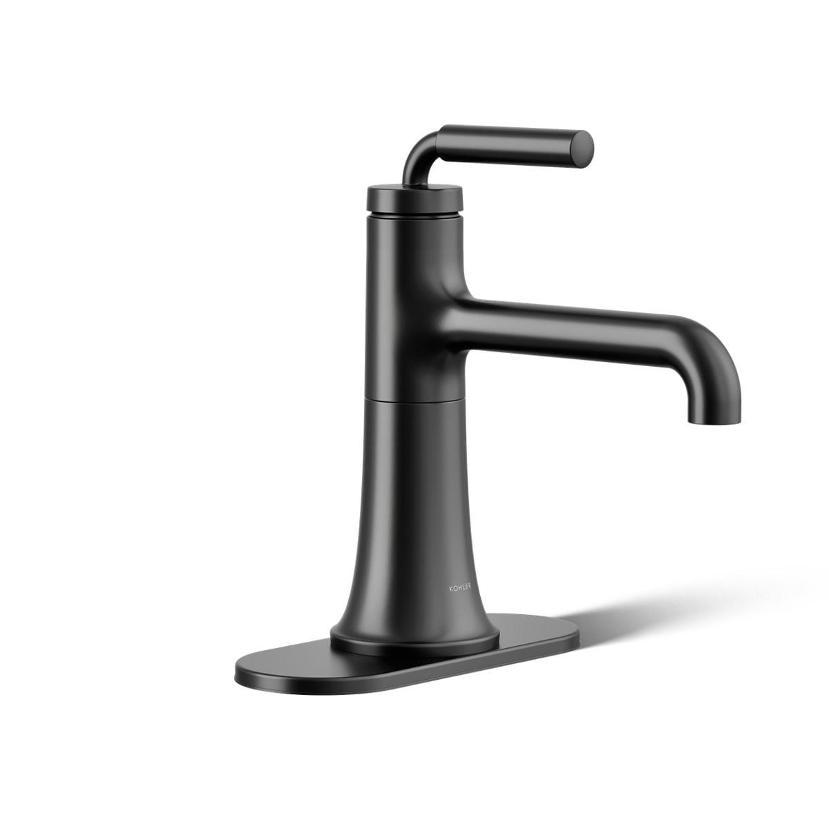 KOHLER 27415-4K-BL Tone Matte Black Single hole 1-handle WaterSense Low-arc Residential Handle Bathroom Sink Faucet with Drain with Deck Plate