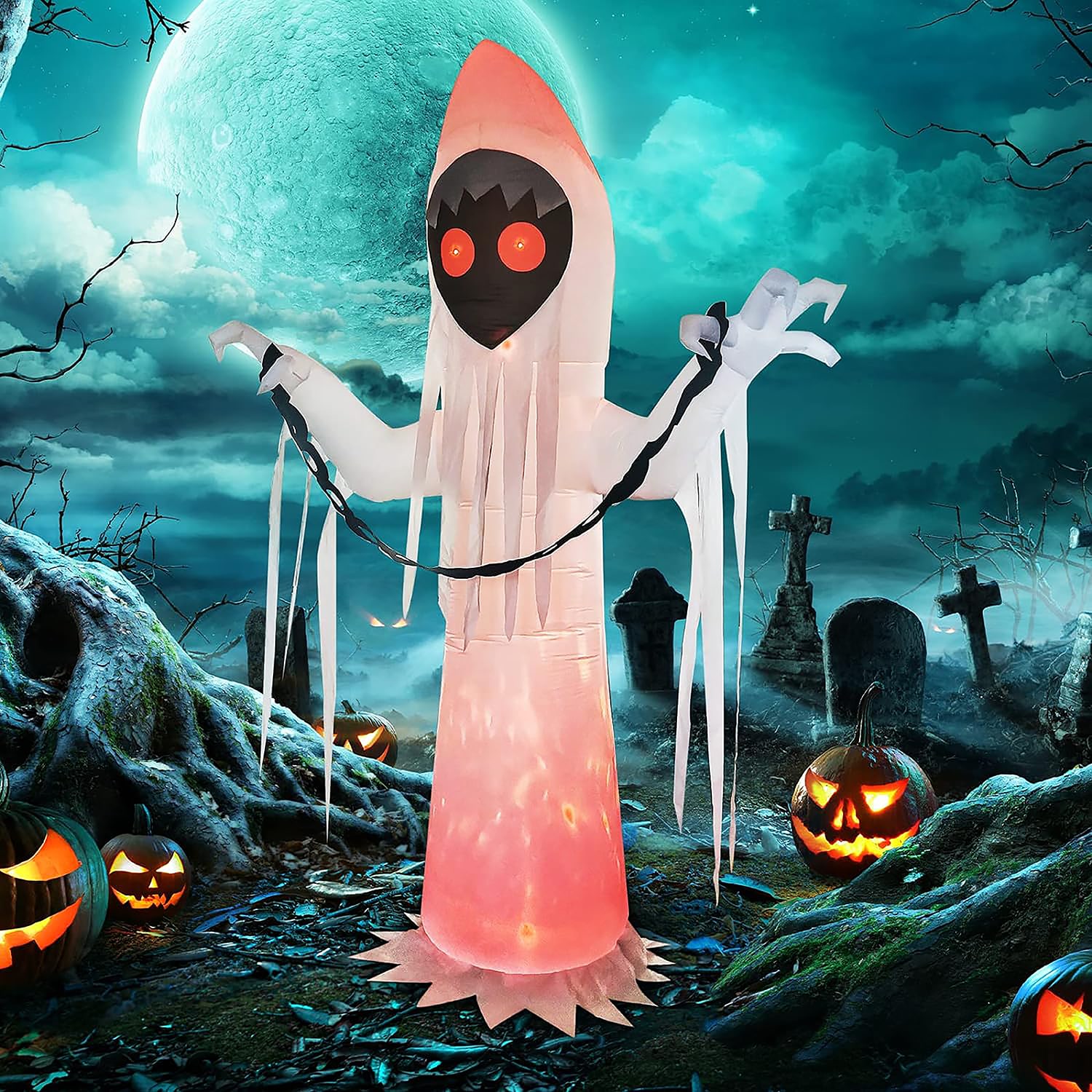 GOOSH 12-ft Lighted Ghost Inflatable In The Outdoor Halloween ...