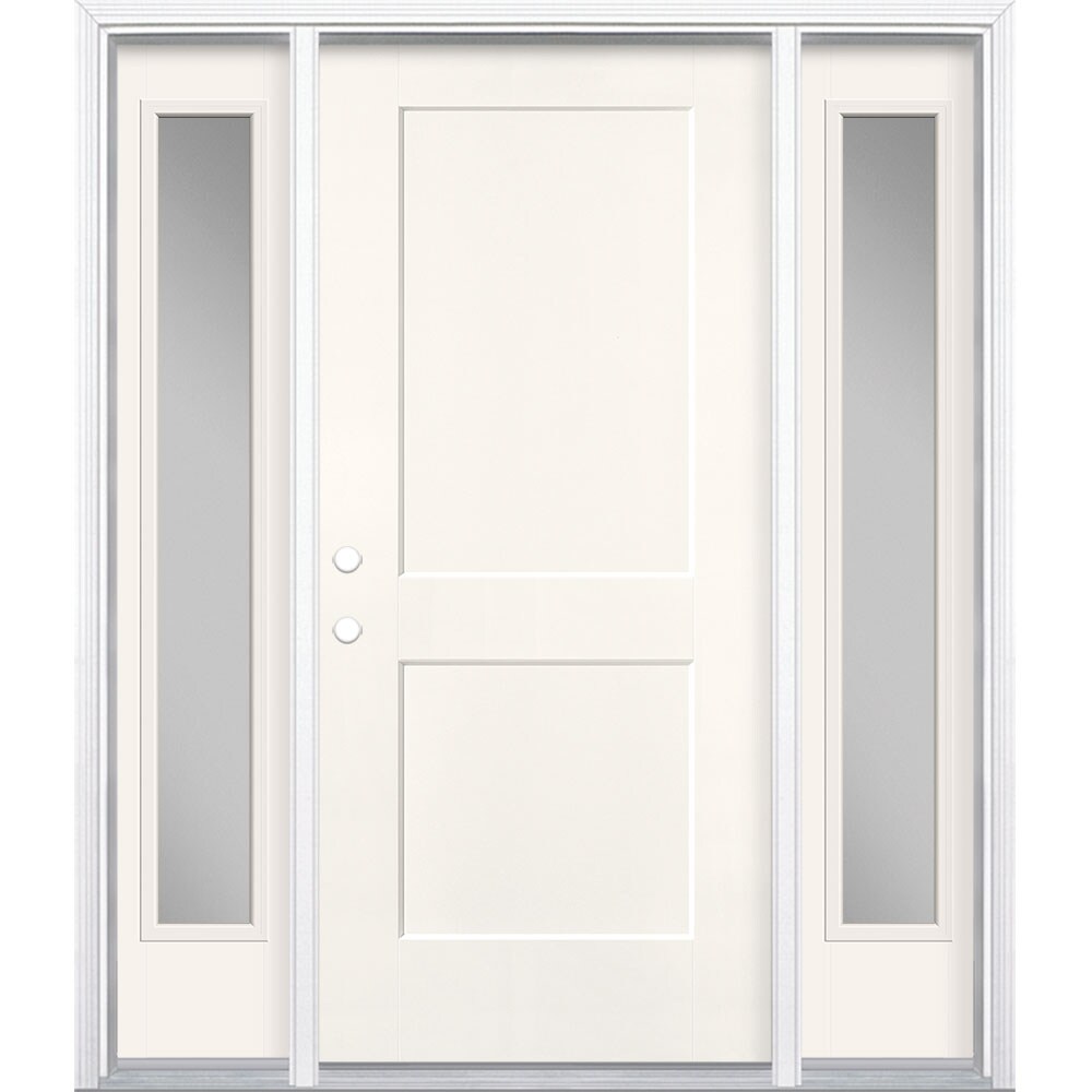 Masonite 60-in x 80-in Fiberglass Right-Hand Inswing Arctic White Painted Prehung Single Front Door with Sidelights with Brickmould Insulating Core -  5204157