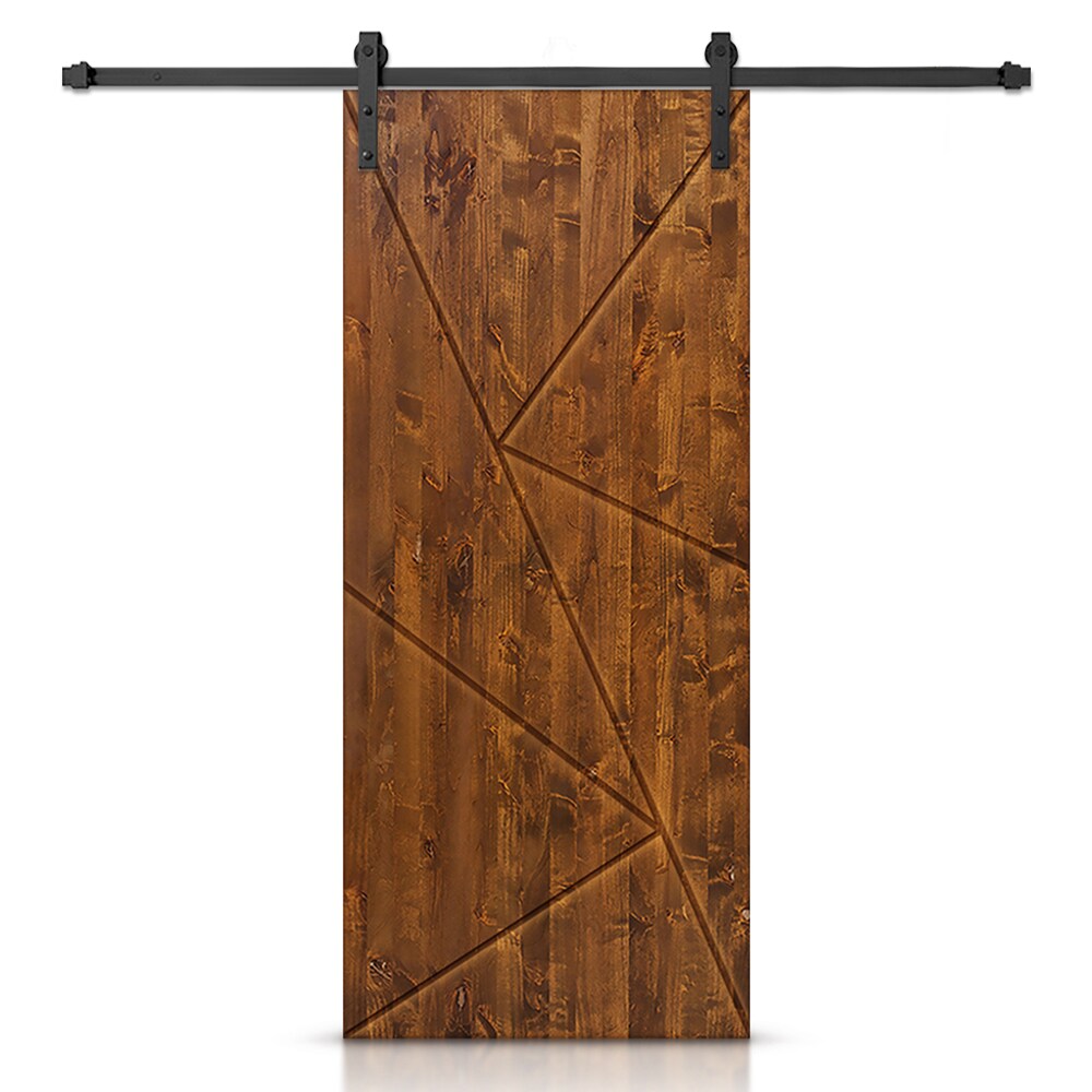 CALHOME SMK96+FJ233-84X42-BT 42-in x 84-in Walnut Pine Wood Hollow core Single Barn Door (Hardware Included)