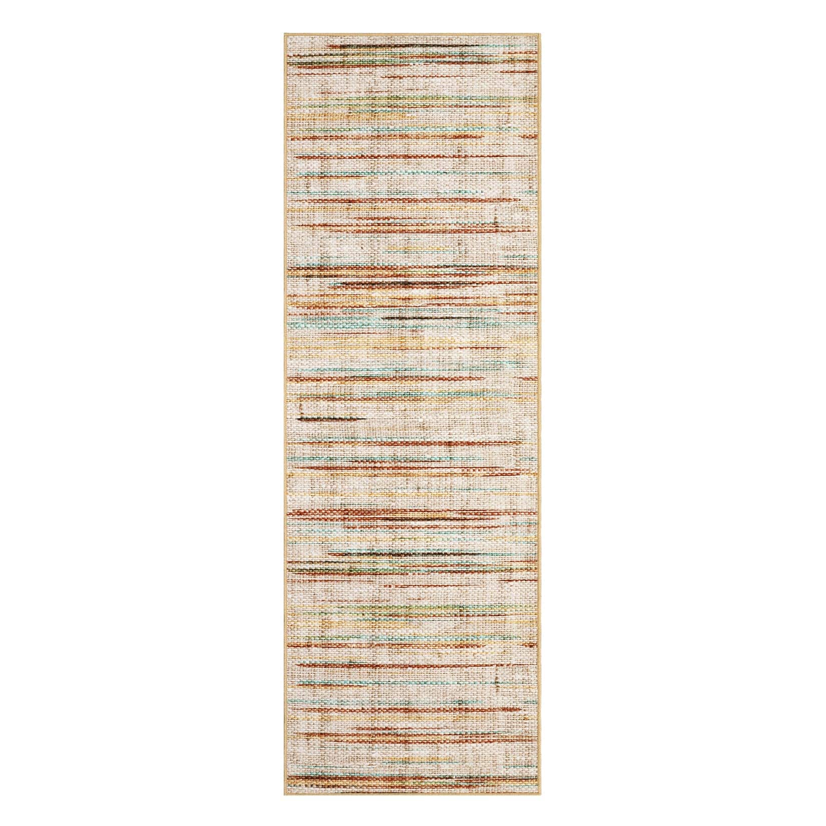 Qeetex LSN-PHO-16NWALEF 2 x 6 ft Polyester Terry Rainbow Rectangular Hallway Bathroom Entryway Kitchen Office Foldable Line Printed Modern Washable Area Rug