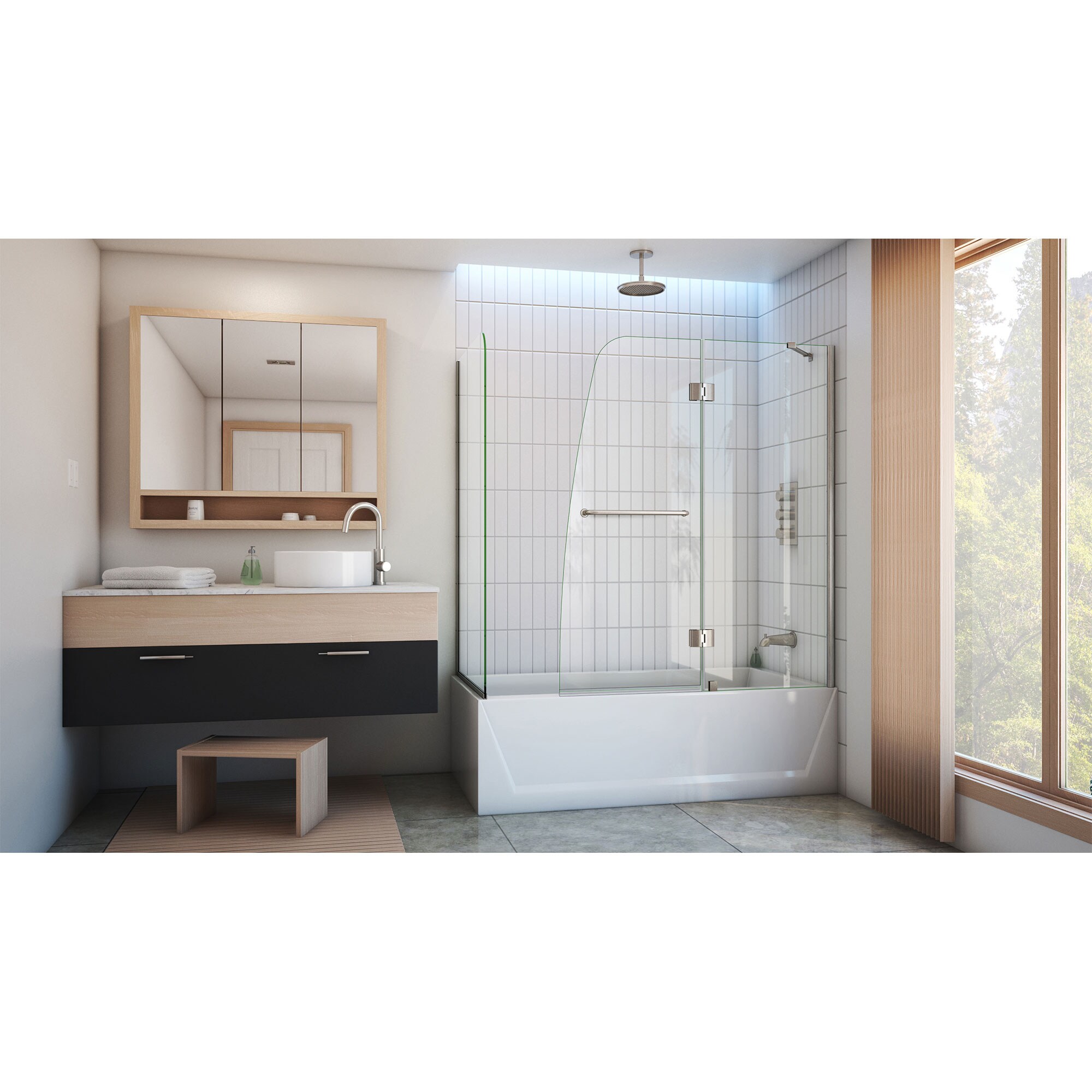 Dreamline Aqua 56 In To 60 In W X 58 In H Frameless Hinged Brushed Nickel Standard Bathtub Door 1263