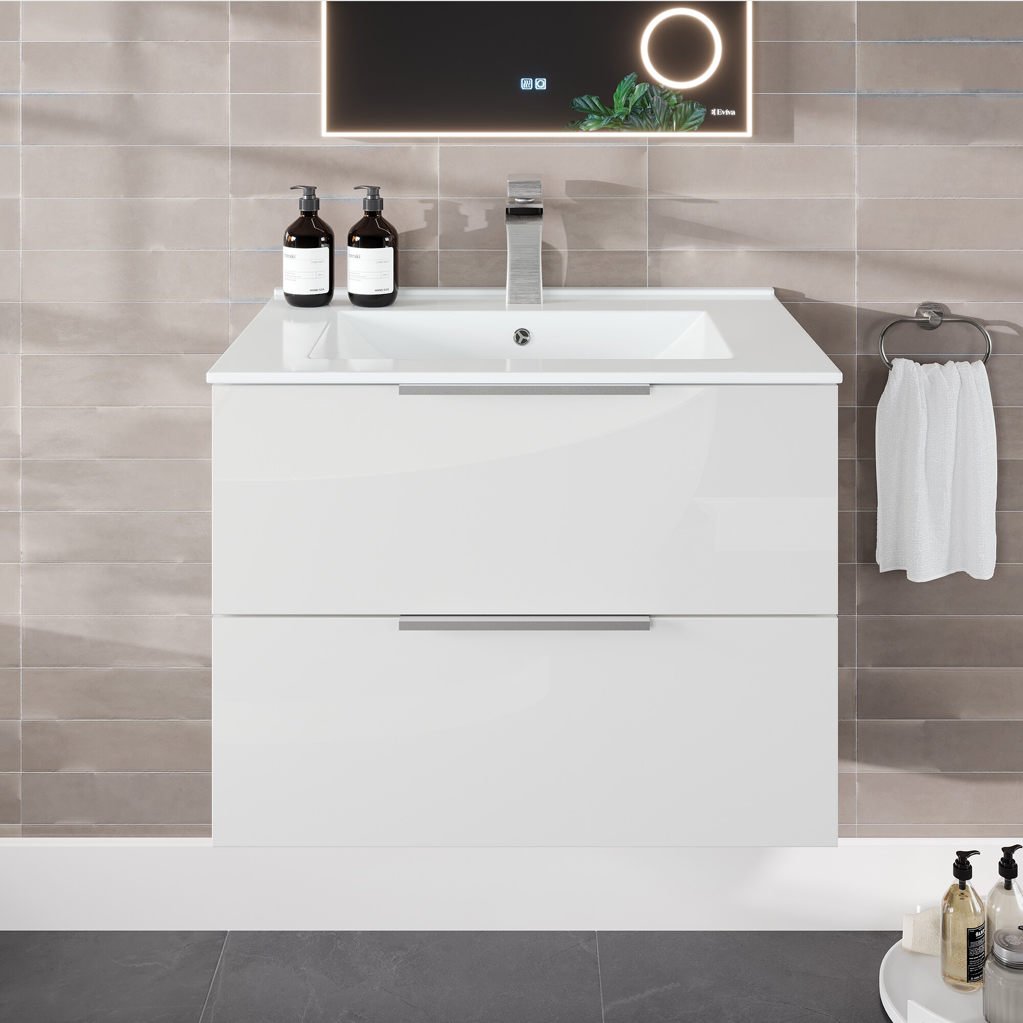 Eviva EVVN523-28WH Galsaky 28-in White Single Sink Floating Bathroom Vanity with White Porcelain Top