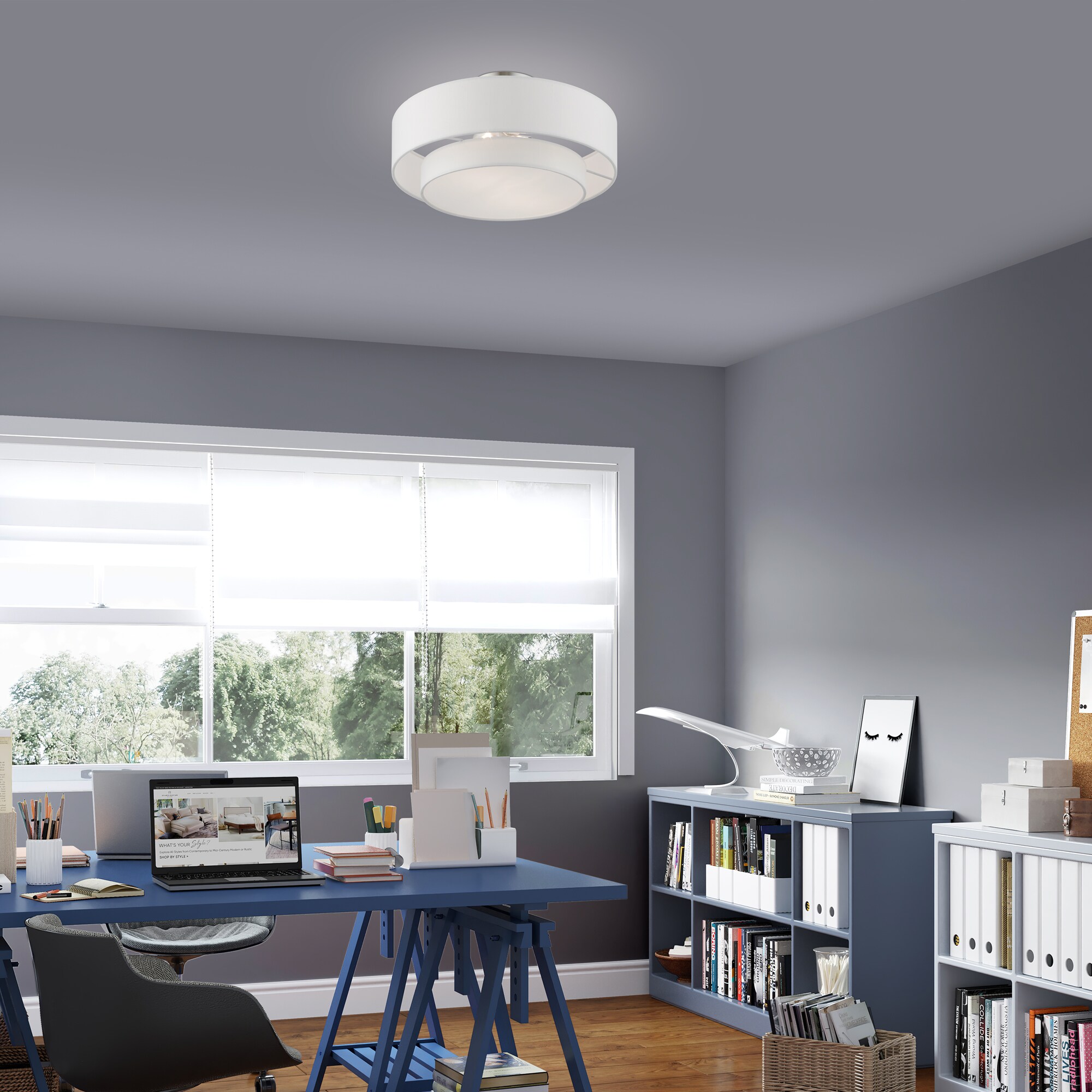 Brushed Nickel 2-Light Semi-Flush Mount with Glass Drum Shade