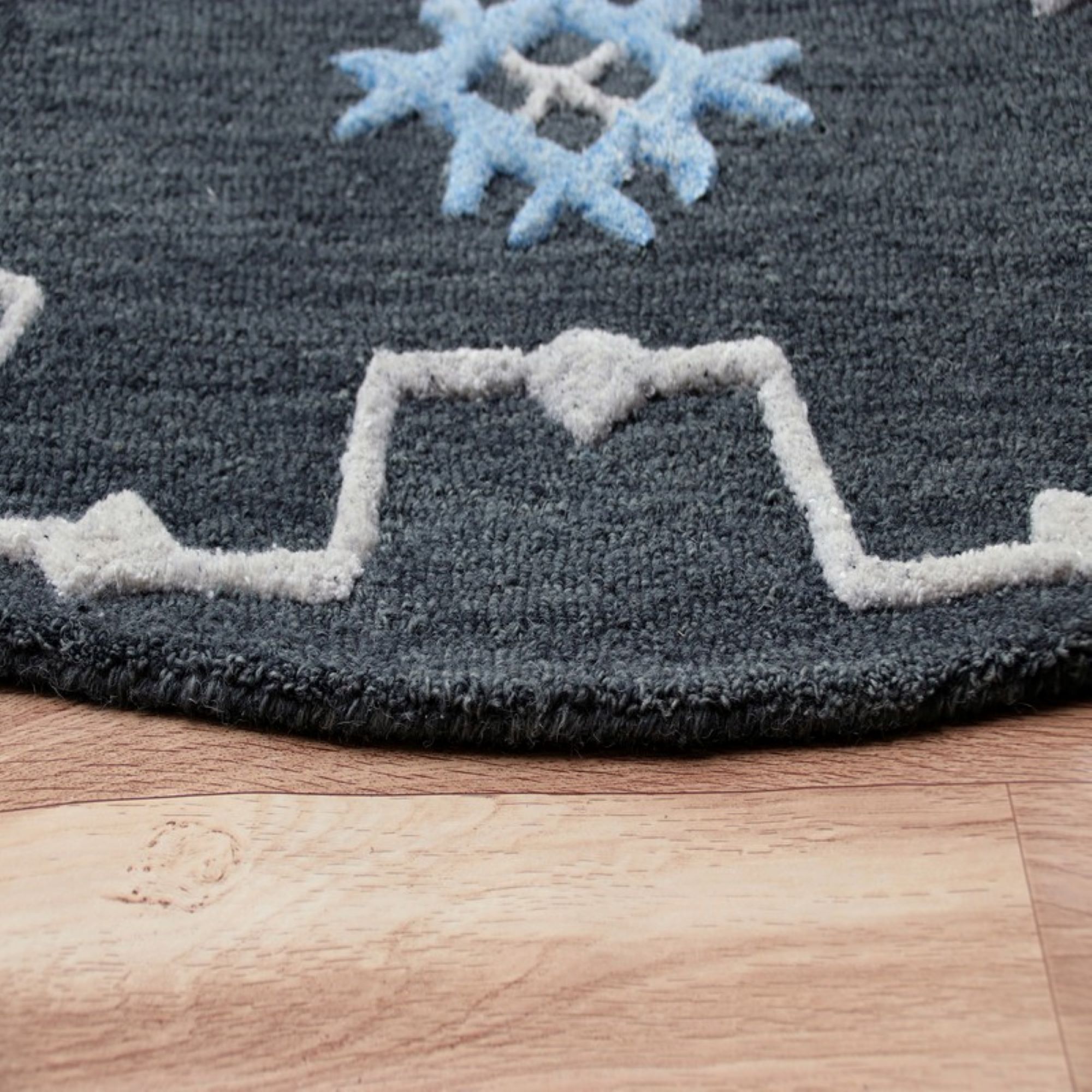 Artisan Geometric Blue & Charcoal 5' Round Wool-Viscose Rug