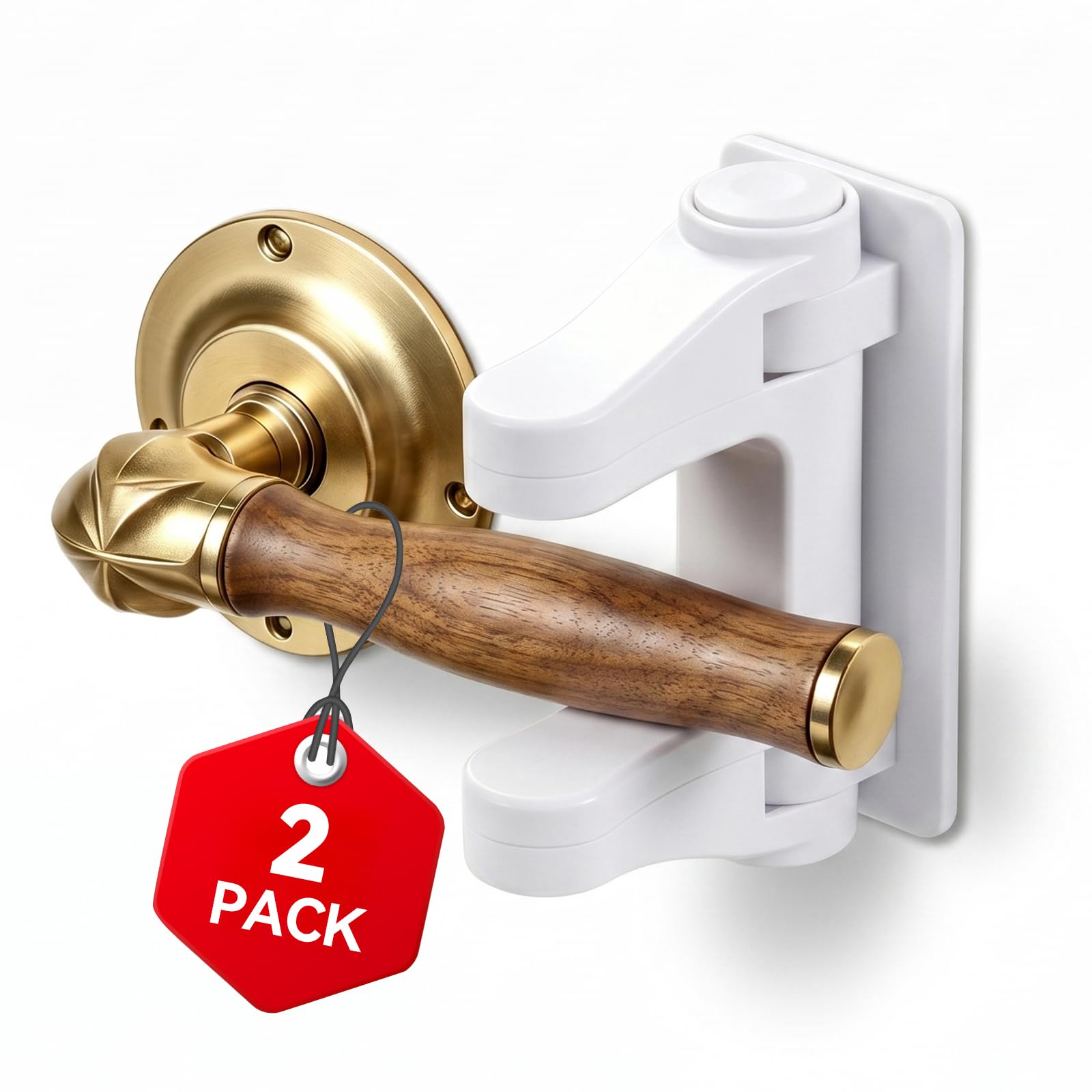 SenQWFa  Door Lever Lock 2 Pack Child Proof Door Lock for Kids Safety with Damage Free Adhesive No Drilling One Hand Adult Open