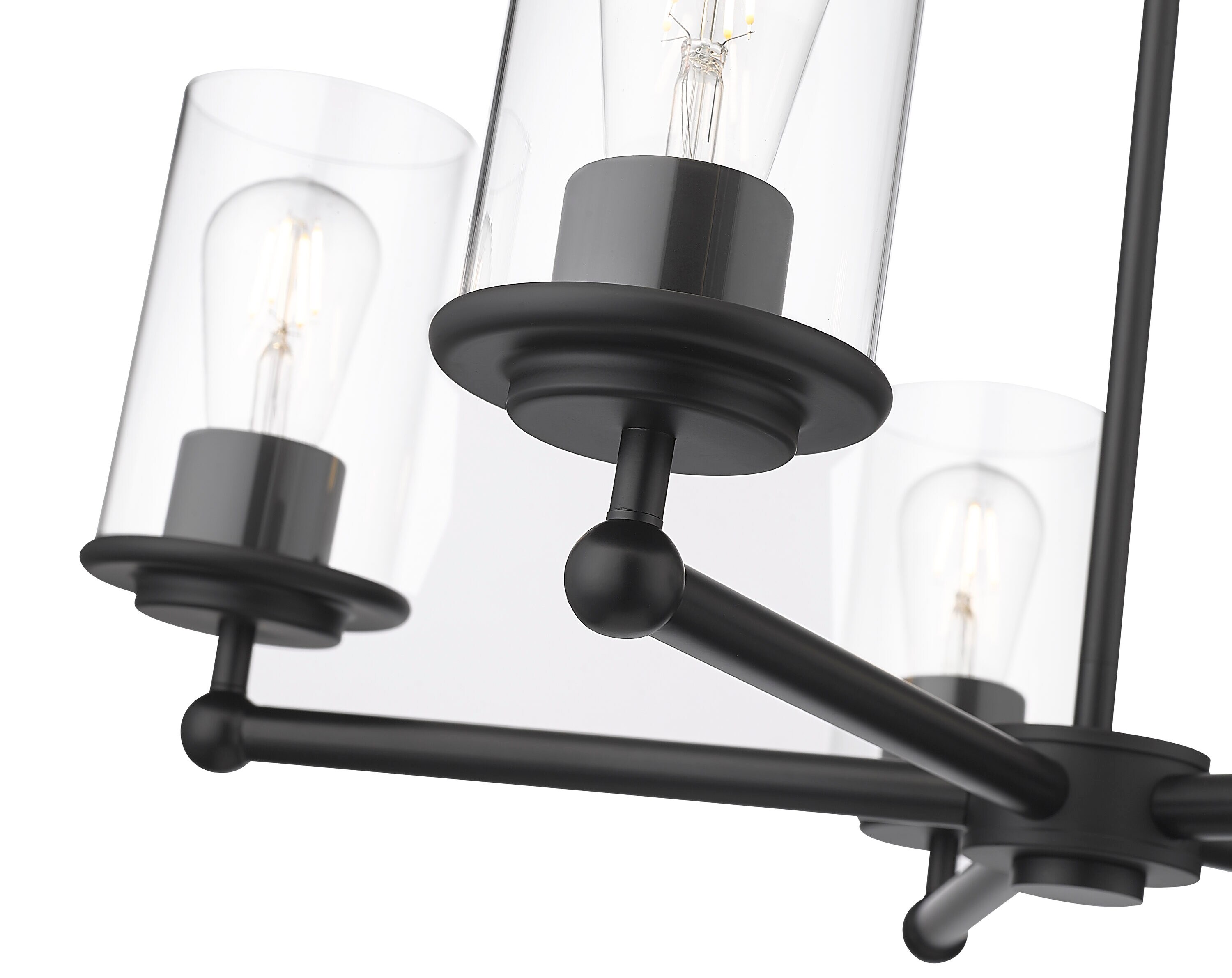 Matte Black 5-Light Steel Chandelier with Clear Glass Shades