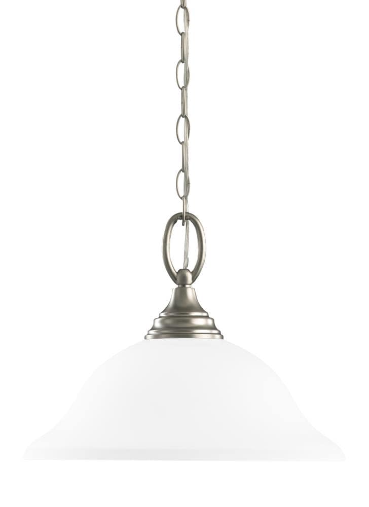 Sea Gull Lighting Wheaton Brushed Nickel Transitional Etched Glass Bell Pendant Light