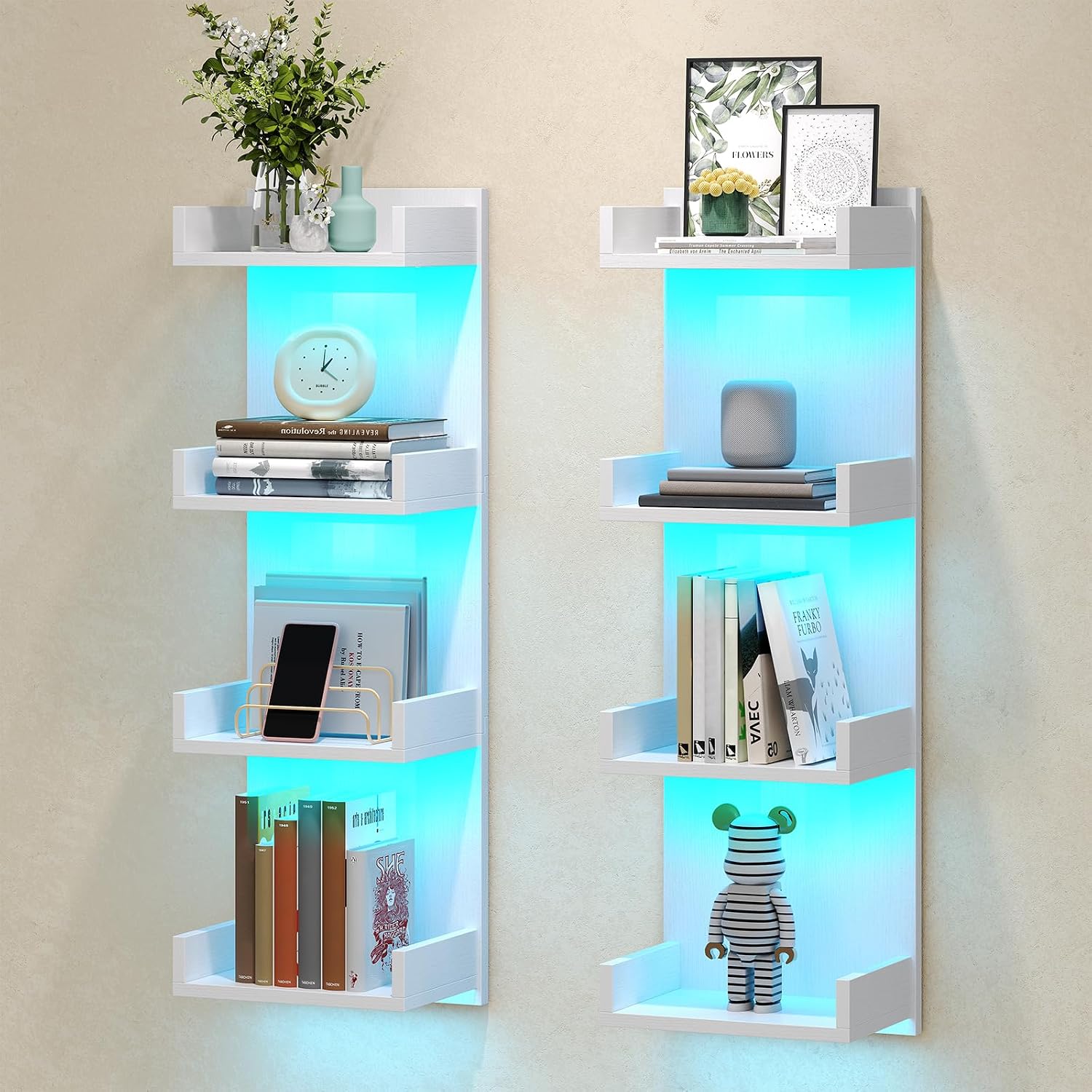 SPACELEAD 4-Tier Wall Mounted Floating Shelf with RGB LED Lights and ...