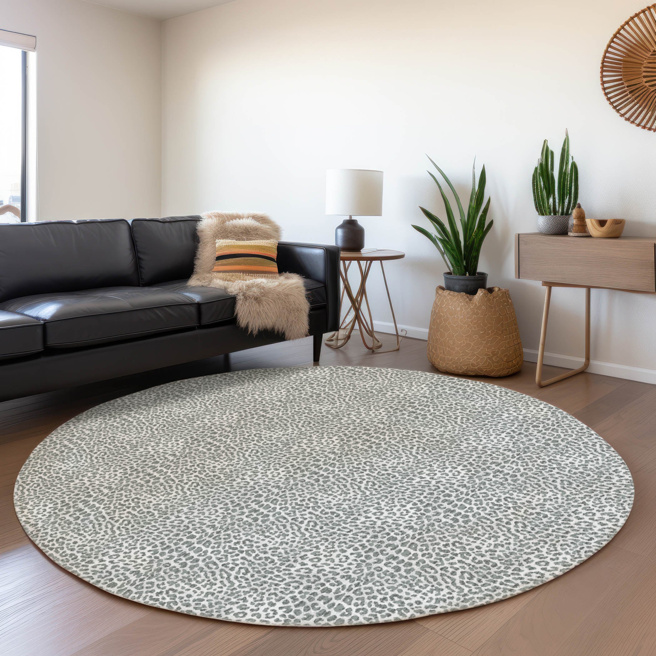Addison Rugs AMF43GR8RO Mayfield AMF43GR 8 x 8 (ft) Loomed Polyester Gray Round Indoor Abstract Machine washable Area rug
