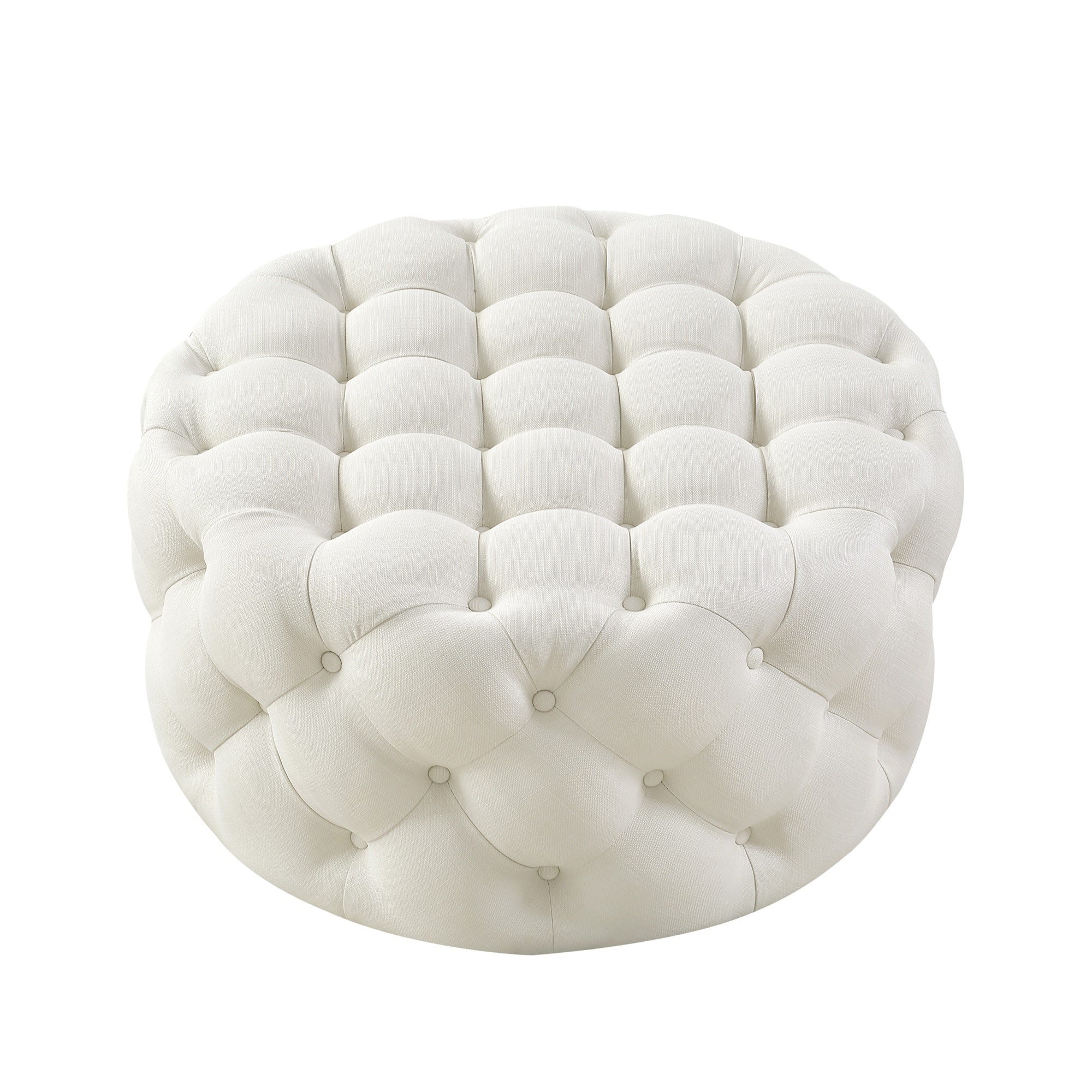 Inspired Home ON95-03CW-LS Drita Modern Cream White Round Ottoman