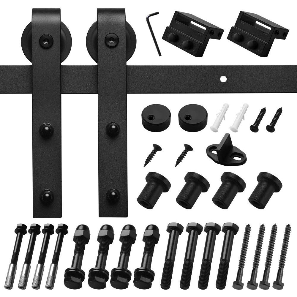 Clihome 60 In Matte Black Indooroutdoor J Strap Single Barn Door Hardware Kit In The Barn Door 