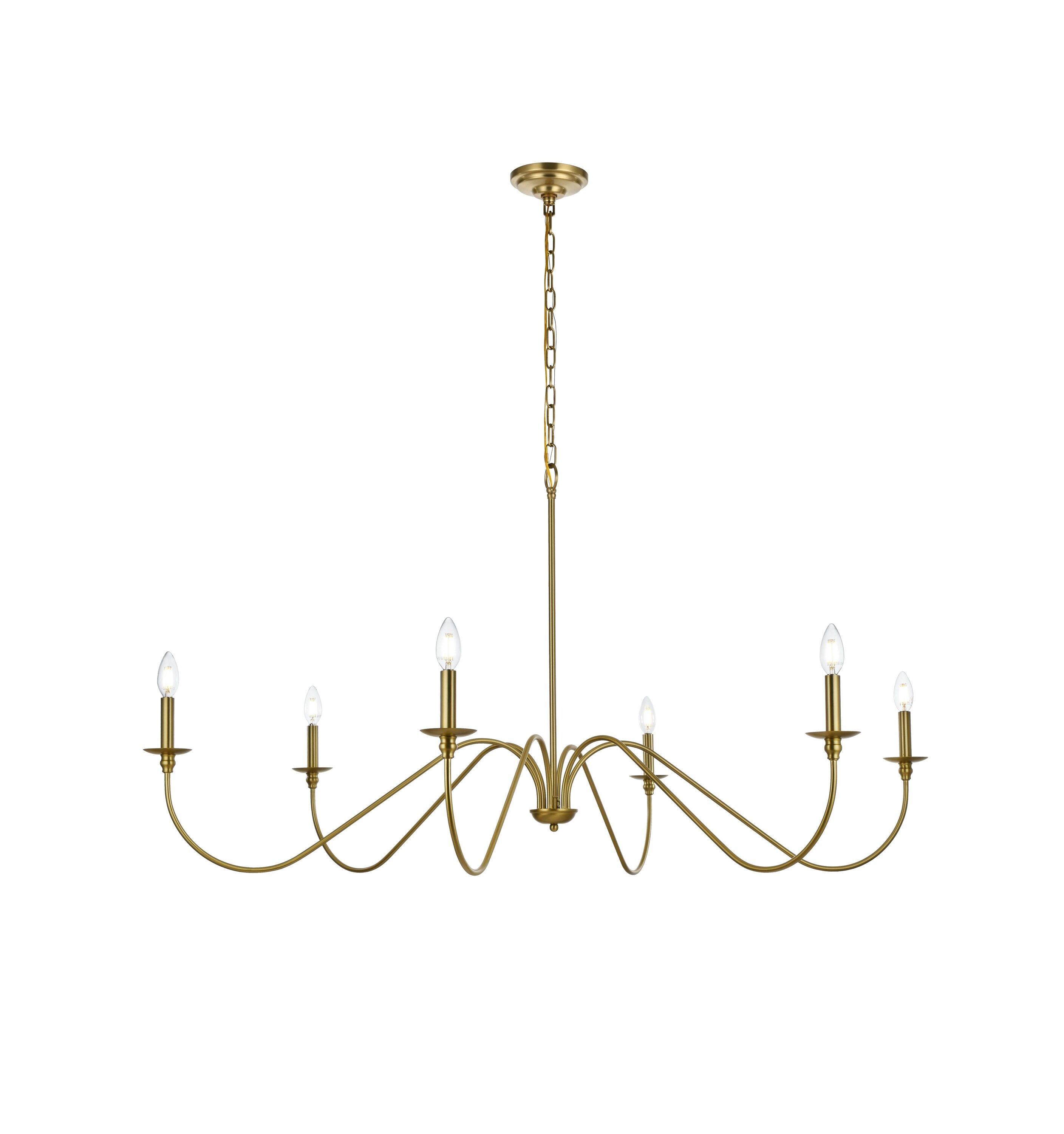 Elegant Decor HFDL15168D54SG Home Furnishing 6 -Light Satin Gold Transitional Bare bulb For Use in Bedrooms, Dining Rooms, Foyers, Kitchens, Living Rooms Chandelier