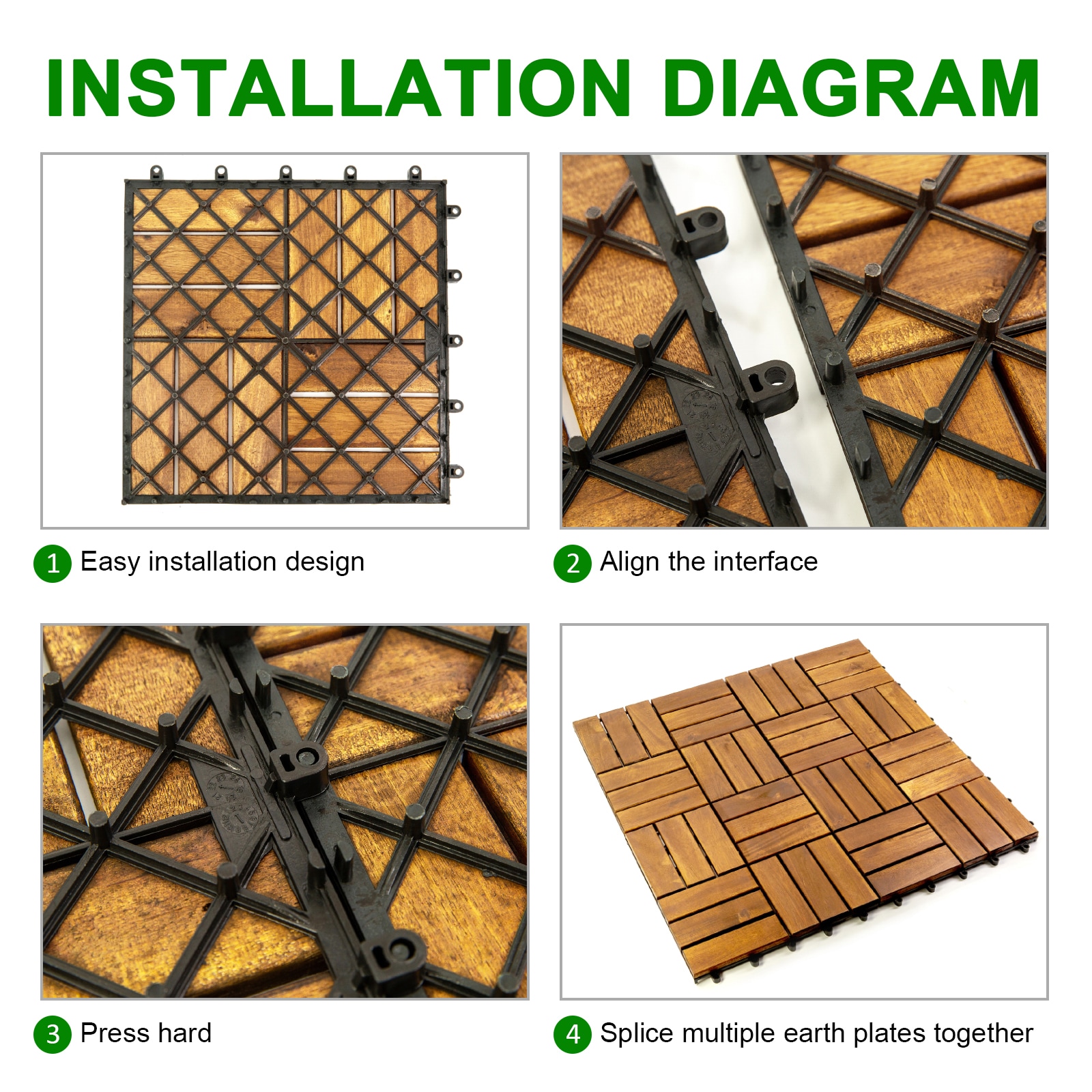 ECO GLOBAL INC 12 in. x 12 in. Acacia 12 Slats Checker Deck Tiles 30 ...