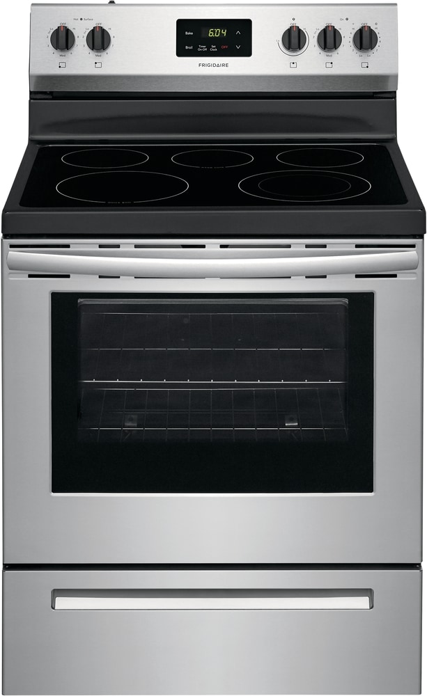 30-in Smooth Surface Glass Top 5 Elements 5.3-cu ft Freestanding Electric Range (Fingerprint Resistant Stainless Steel) | - Frigidaire FCRE305LAF