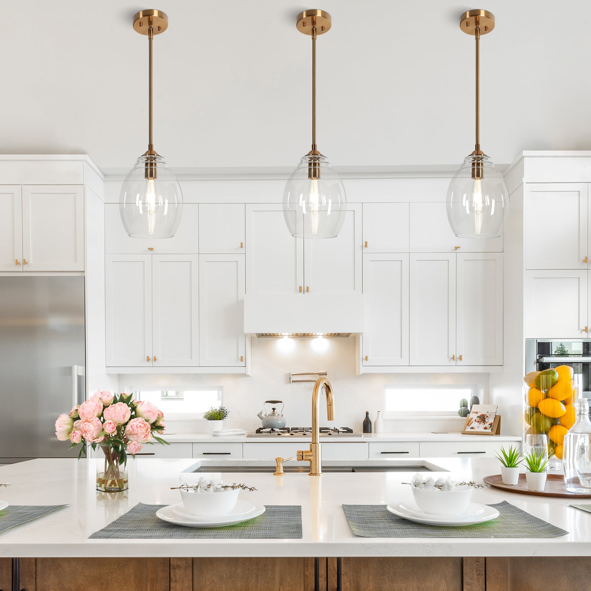 Uolfin EFM2UI-LWS25257-69 1 -Light Electroplated Copper in Bell Glass Modern/contemporary Clear glass Bell Mini Hanging Kitchen island light