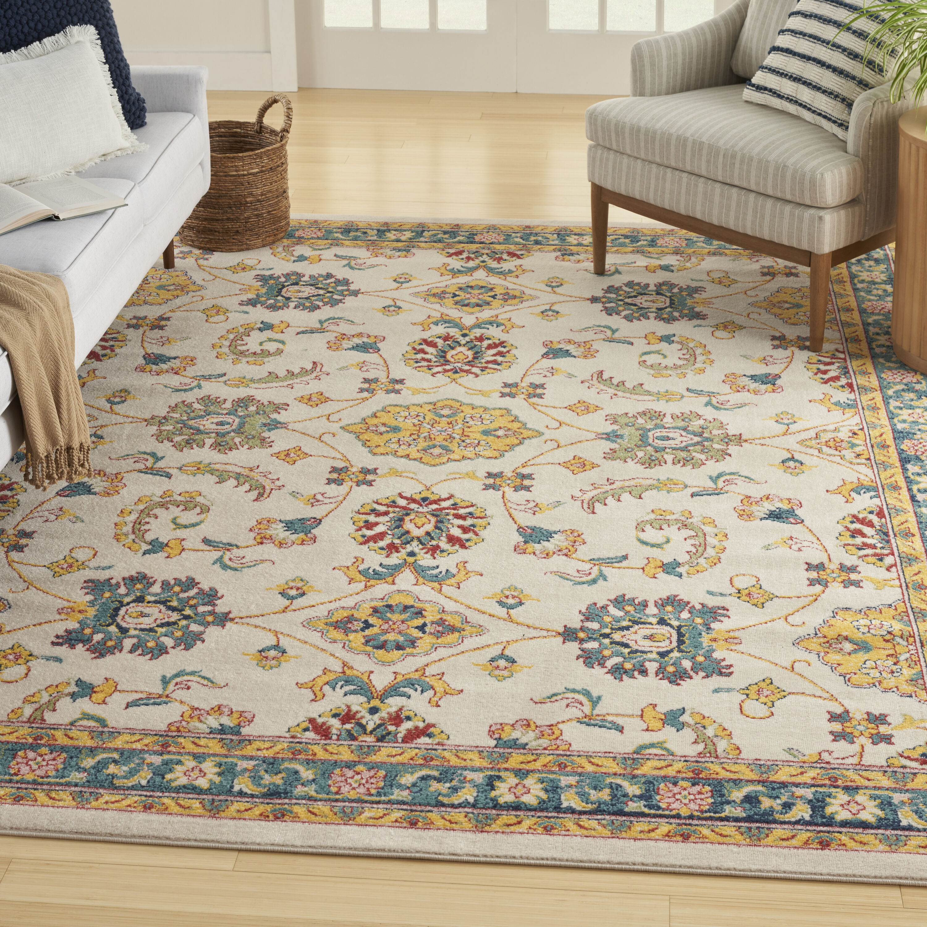 Nourison Home 099446941060 Essentials 8 x 10 (ft) Loomed Polypropylene Ivory Gold Rectangular Indoor/Outdoor Medallion Area rug