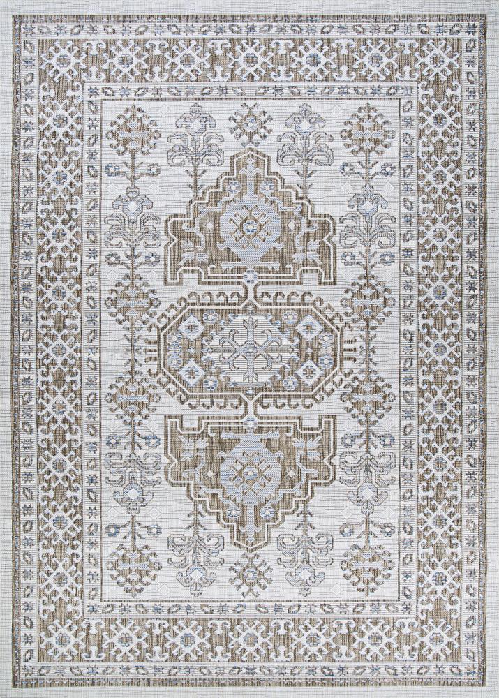 Ivory-Sand Flat Woven Synthetic Rectangular Area Rug, 6'6" x 9'6"