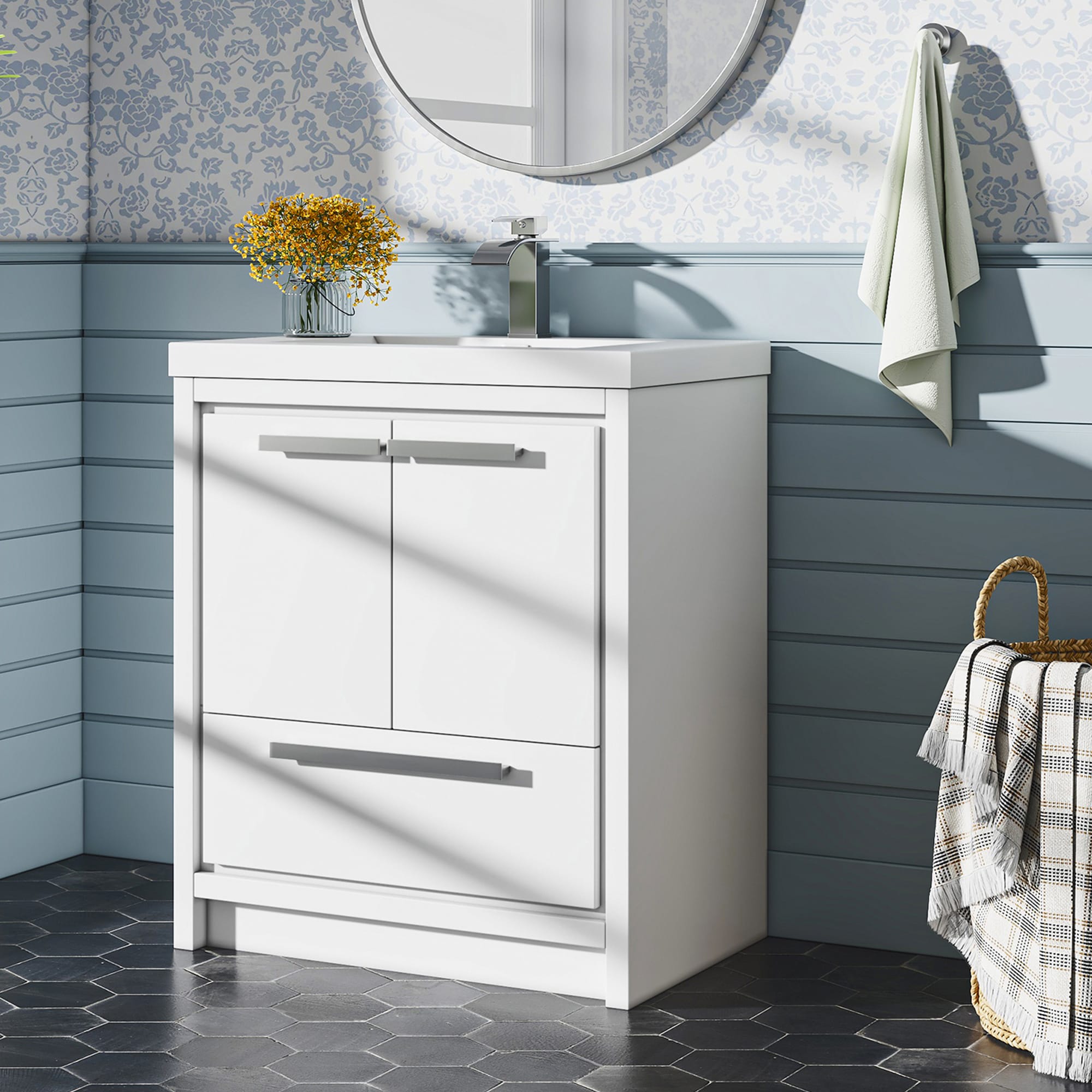 FURUISI LL31001W-30IN 30-in white Undermount Single sink Bathroom Vanity with White Acrylic Top