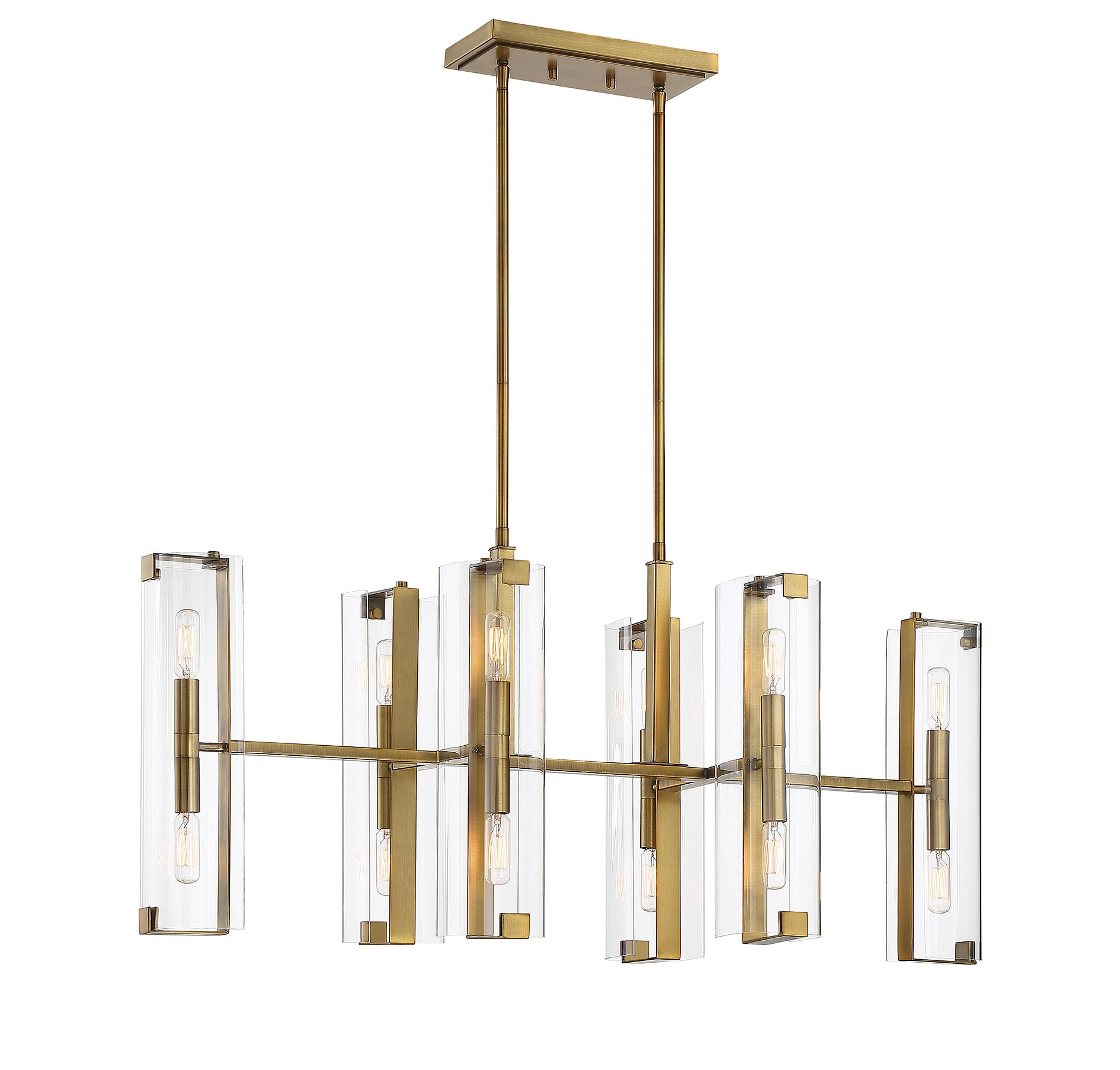 Warm Brass 12-Light Linear Chandelier with Clear Glass Shades