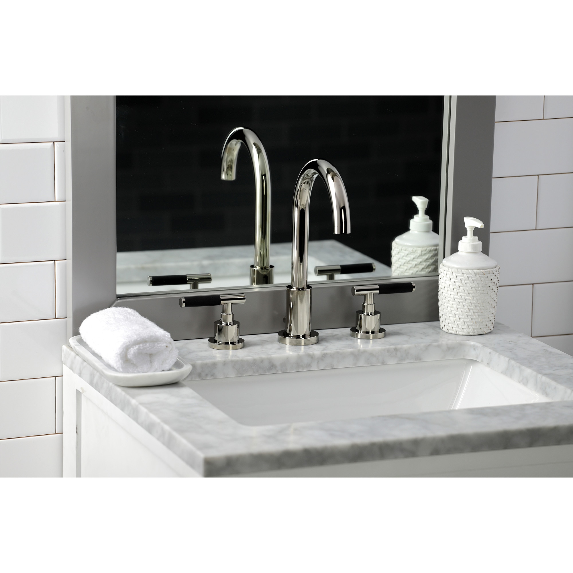Kingston Brass WLFSC8929CKL Kaiser Polished nickel Widespread 2-handle High-arc Residential Handle Bathroom Sink Faucet with Drain