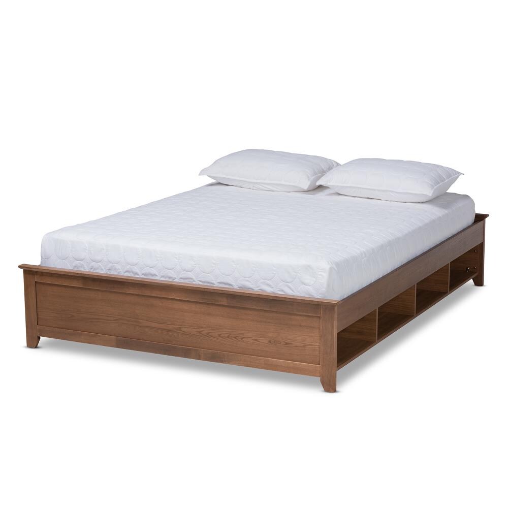 Baxton Studio Anders Ash Walnut Queen Wood Bed Frame with Storage