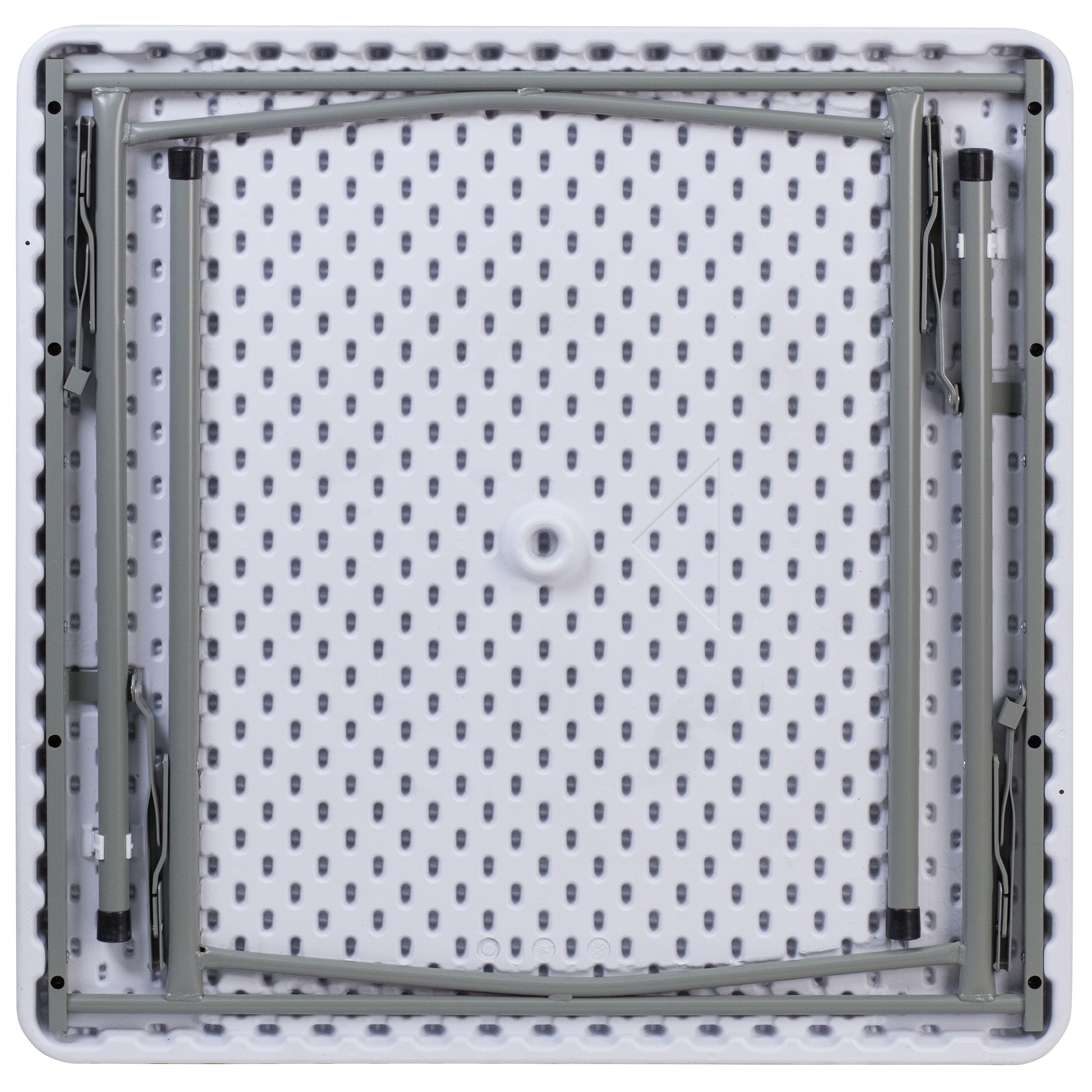 Granite White Square Plastic Folding Table with Gray Metal Frame