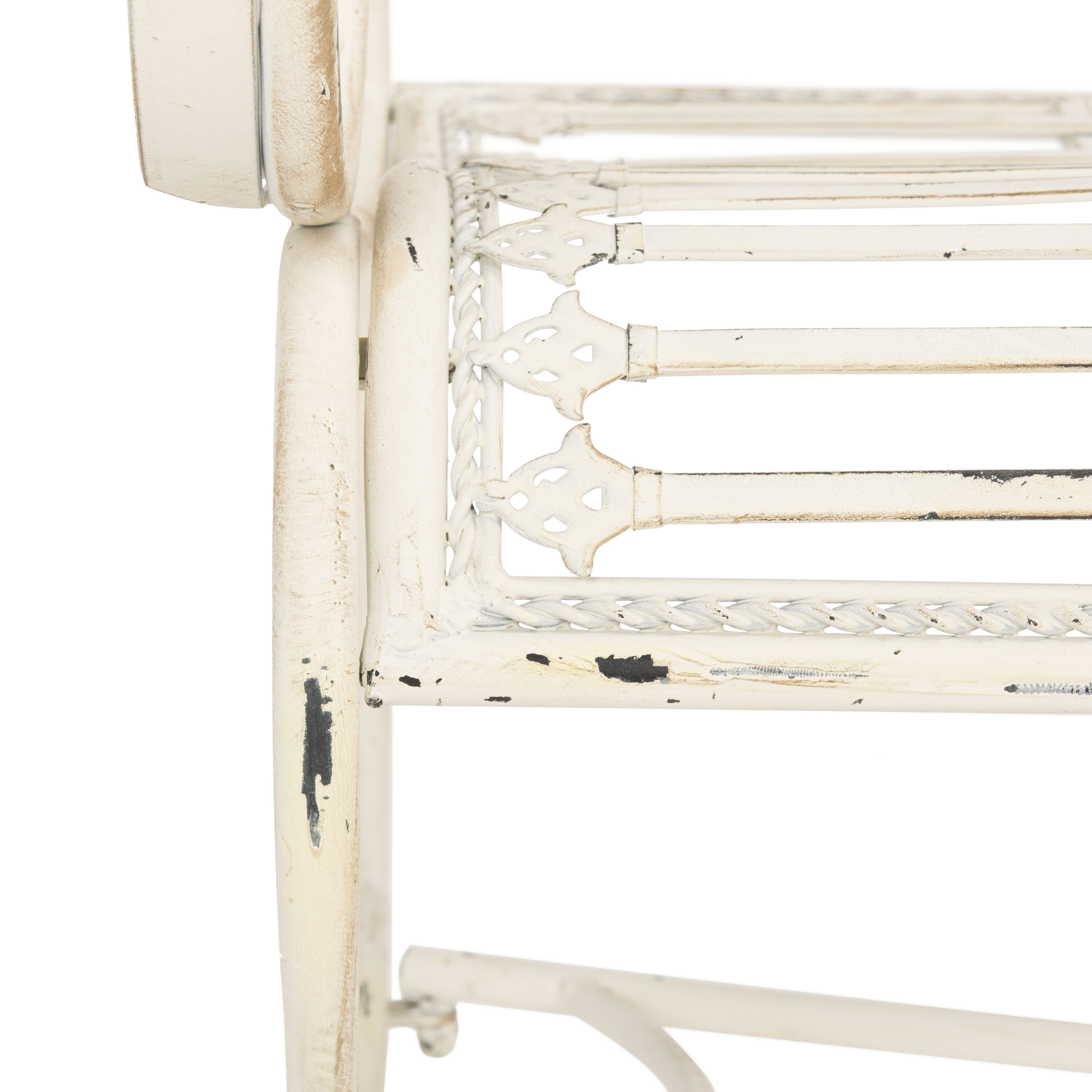 Charming Place de Vosges 46" Antique White Wrought Iron Garden Bench