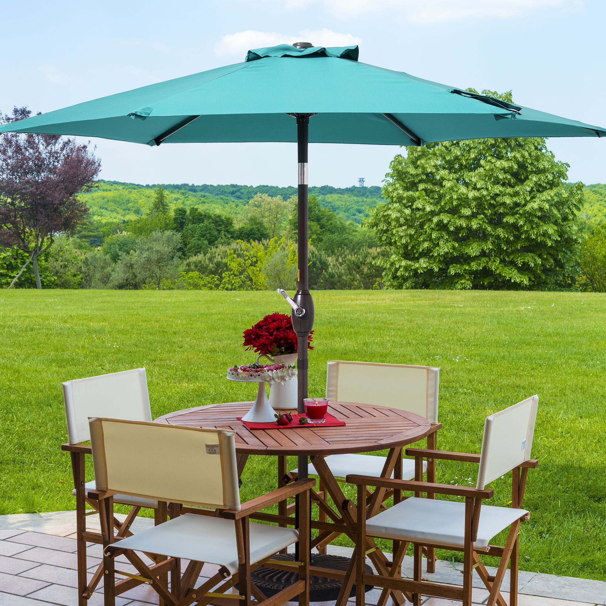 Sonkuki SD-90LB 7.5-Feet Steel Blue Push-button Tilt Market Patio Umbrella